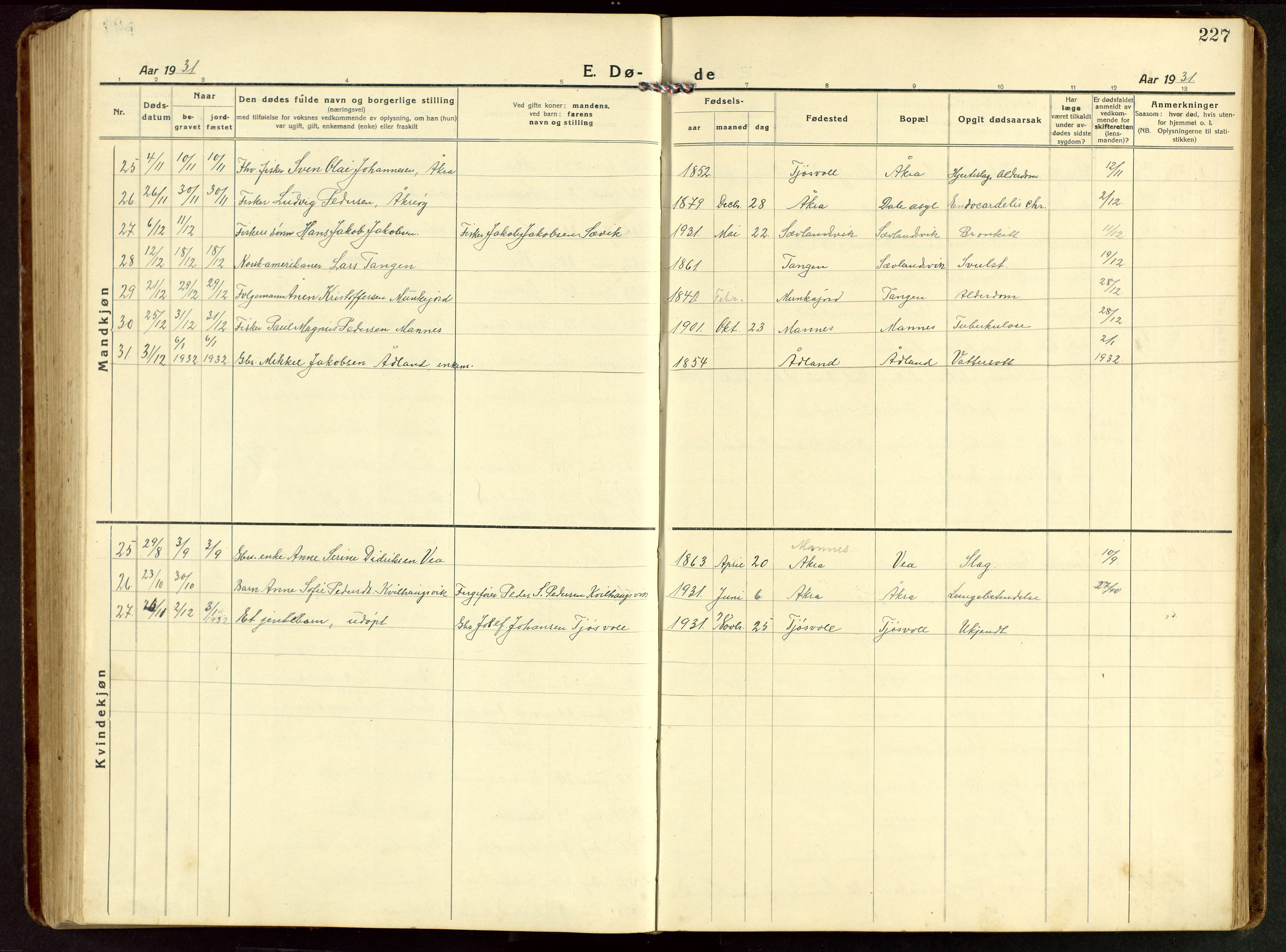 Kopervik sokneprestkontor, AV/SAST-A-101850/H/Ha/Hab/L0014: Parish register (copy) no. B 14, 1922-1947, p. 227