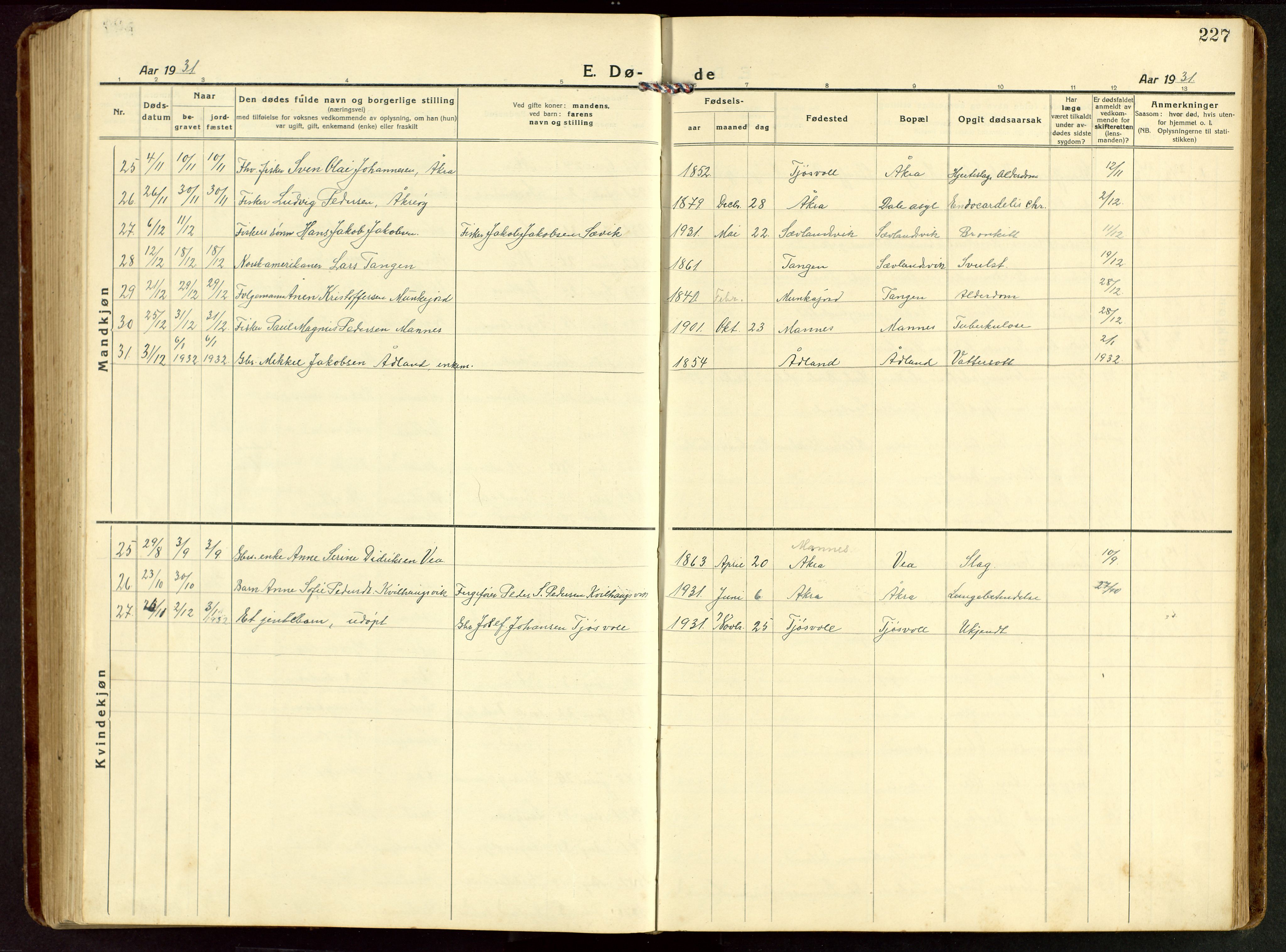 Kopervik sokneprestkontor, SAST/A-101850/H/Ha/Hab/L0014: Parish register (copy) no. B 14, 1922-1947, p. 227