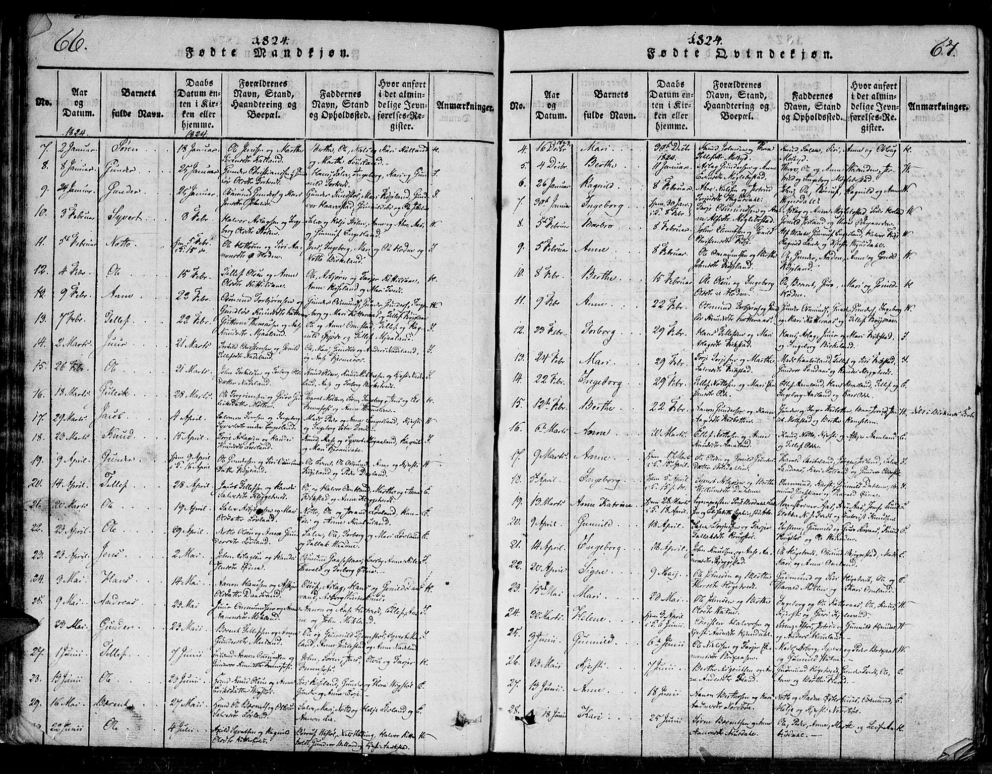 Evje sokneprestkontor, AV/SAK-1111-0008/F/Fa/Faa/L0004: Parish register (official) no. A 4, 1816-1840, p. 66-67