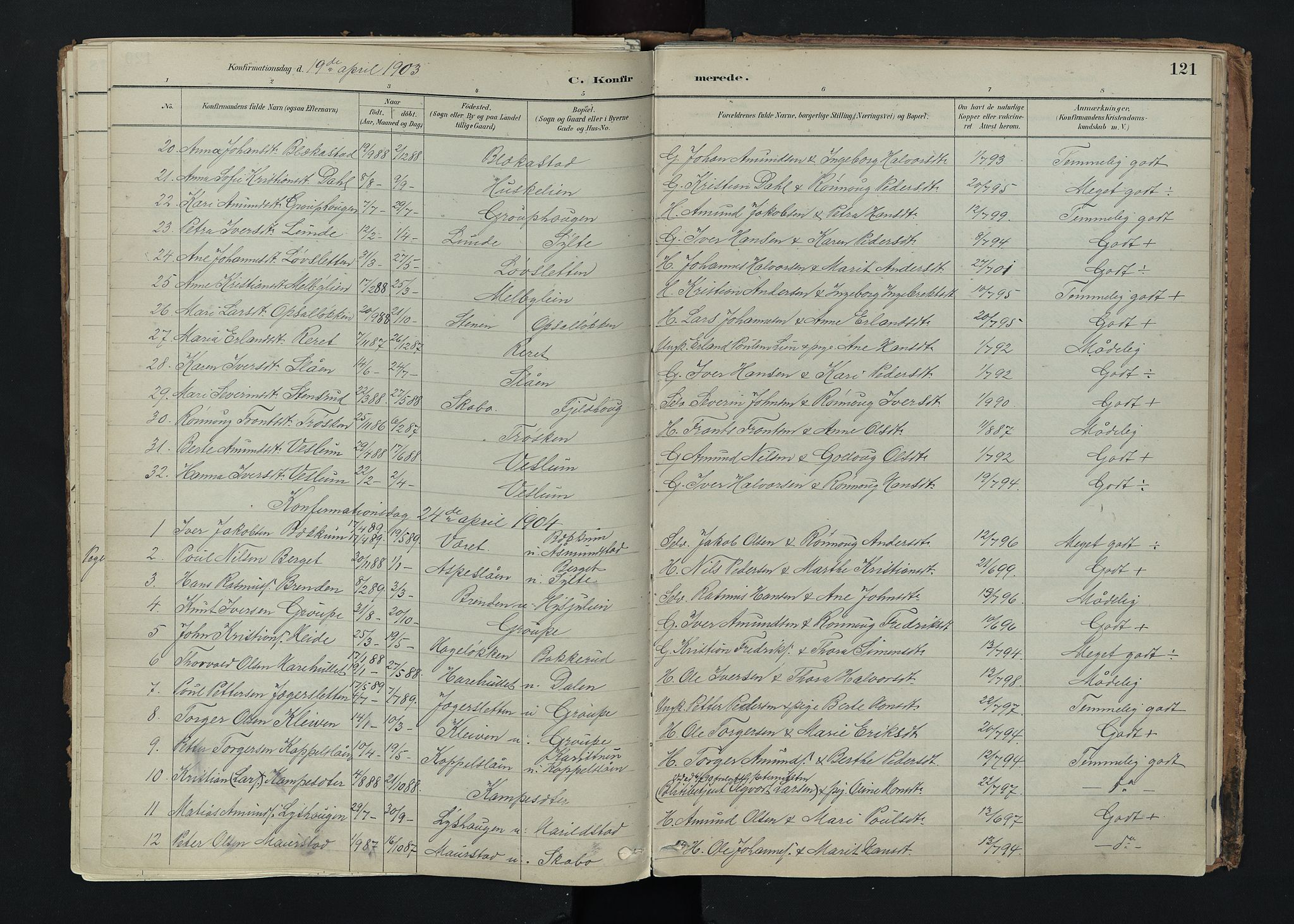 Nord-Fron prestekontor, SAH/PREST-080/H/Ha/Haa/L0005: Parish register (official) no. 5, 1884-1914, p. 121