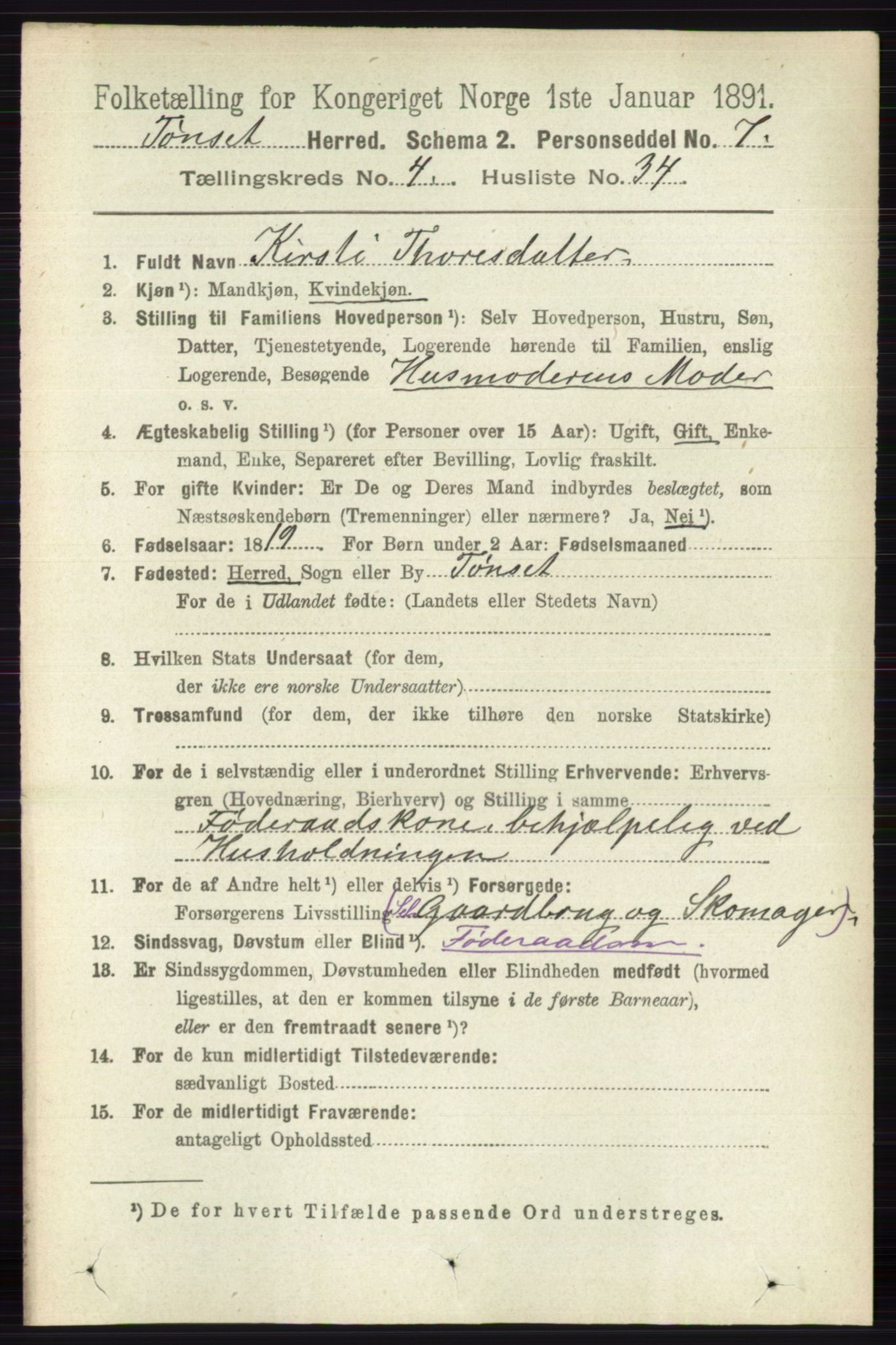 RA, 1891 census for 0437 Tynset, 1891, p. 960