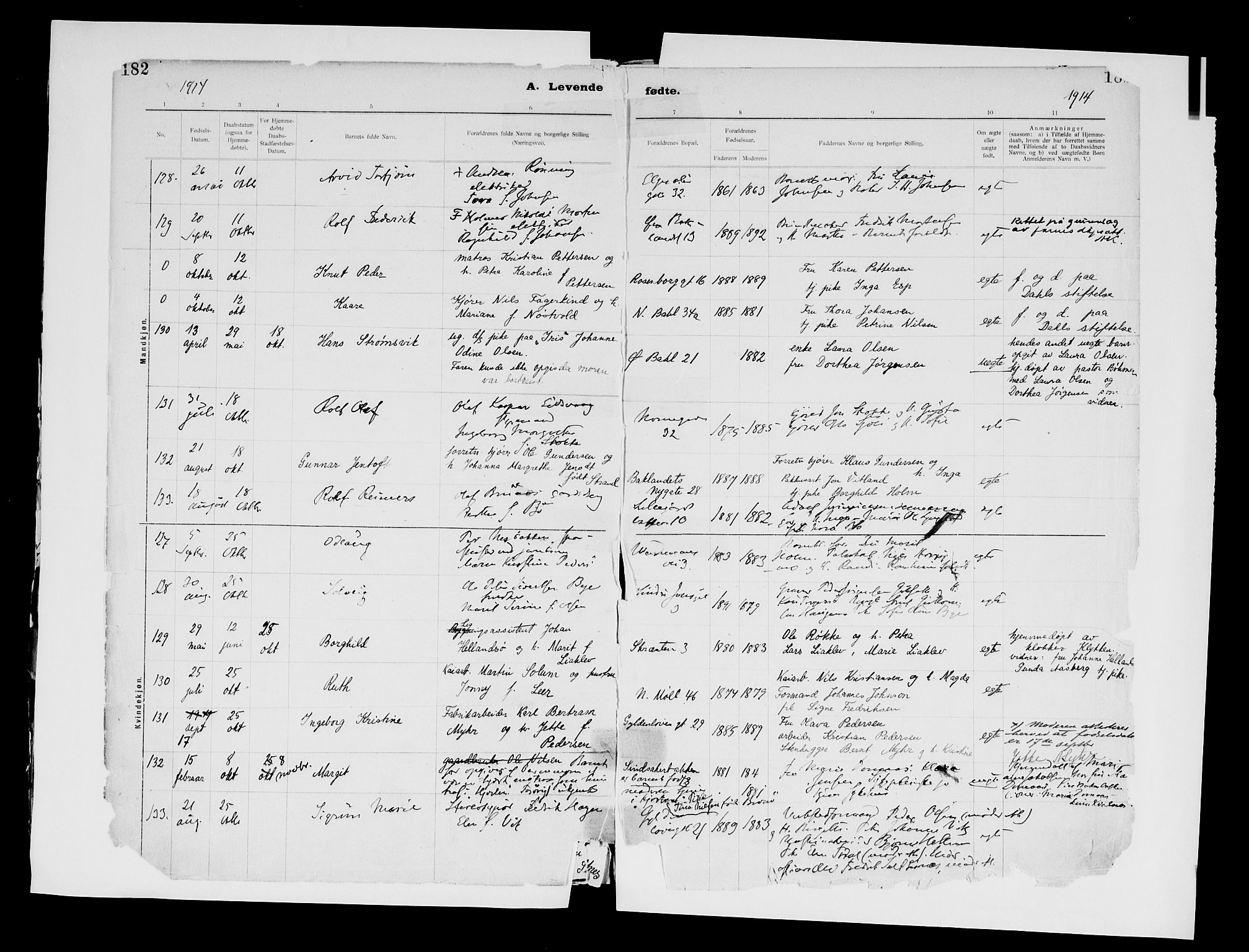 Ministerialprotokoller, klokkerbøker og fødselsregistre - Sør-Trøndelag, SAT/A-1456/604/L0203: Parish register (official) no. 604A23, 1908-1916, p. 182