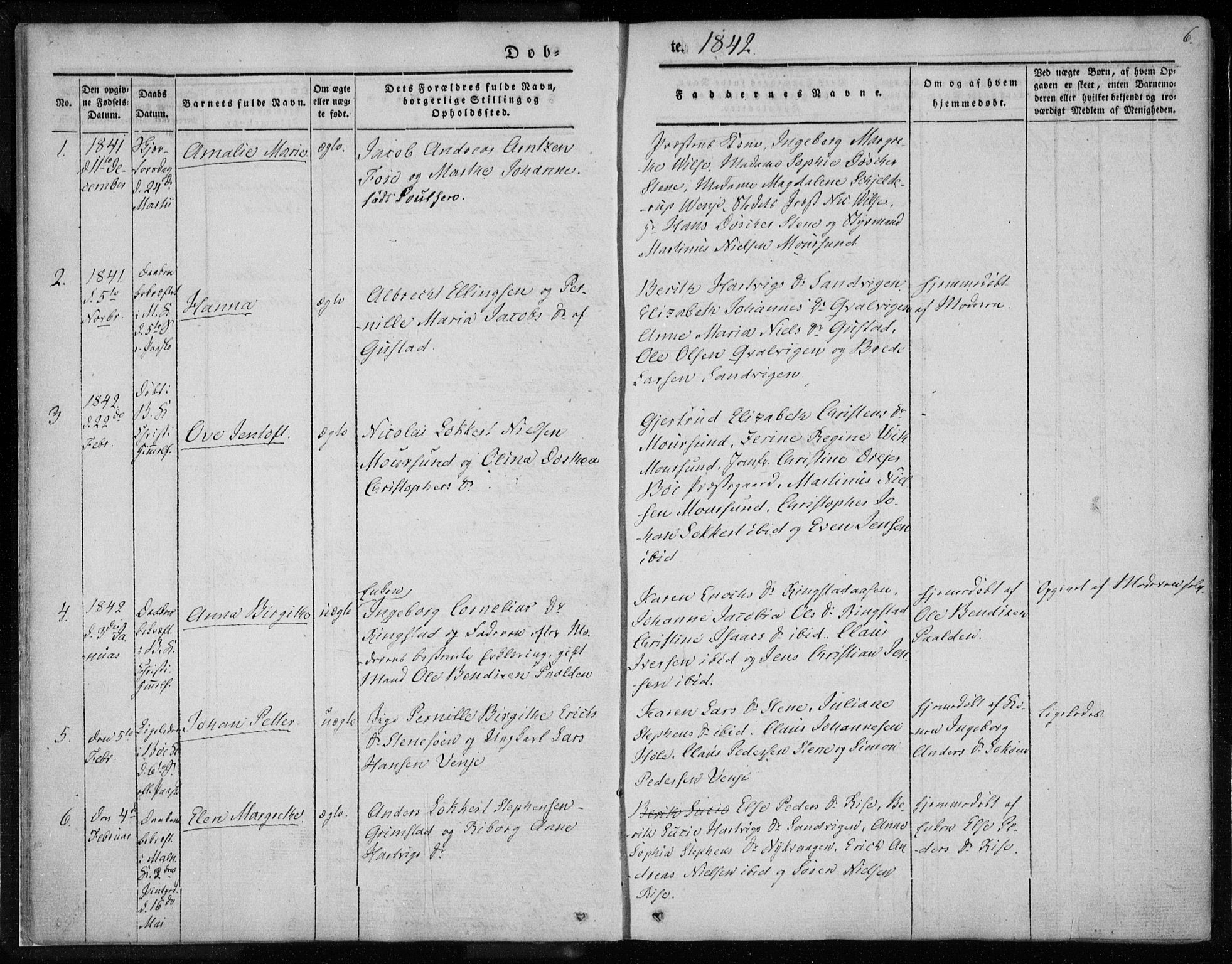 Ministerialprotokoller, klokkerbøker og fødselsregistre - Nordland, AV/SAT-A-1459/891/L1299: Parish register (official) no. 891A04, 1841-1856, p. 6