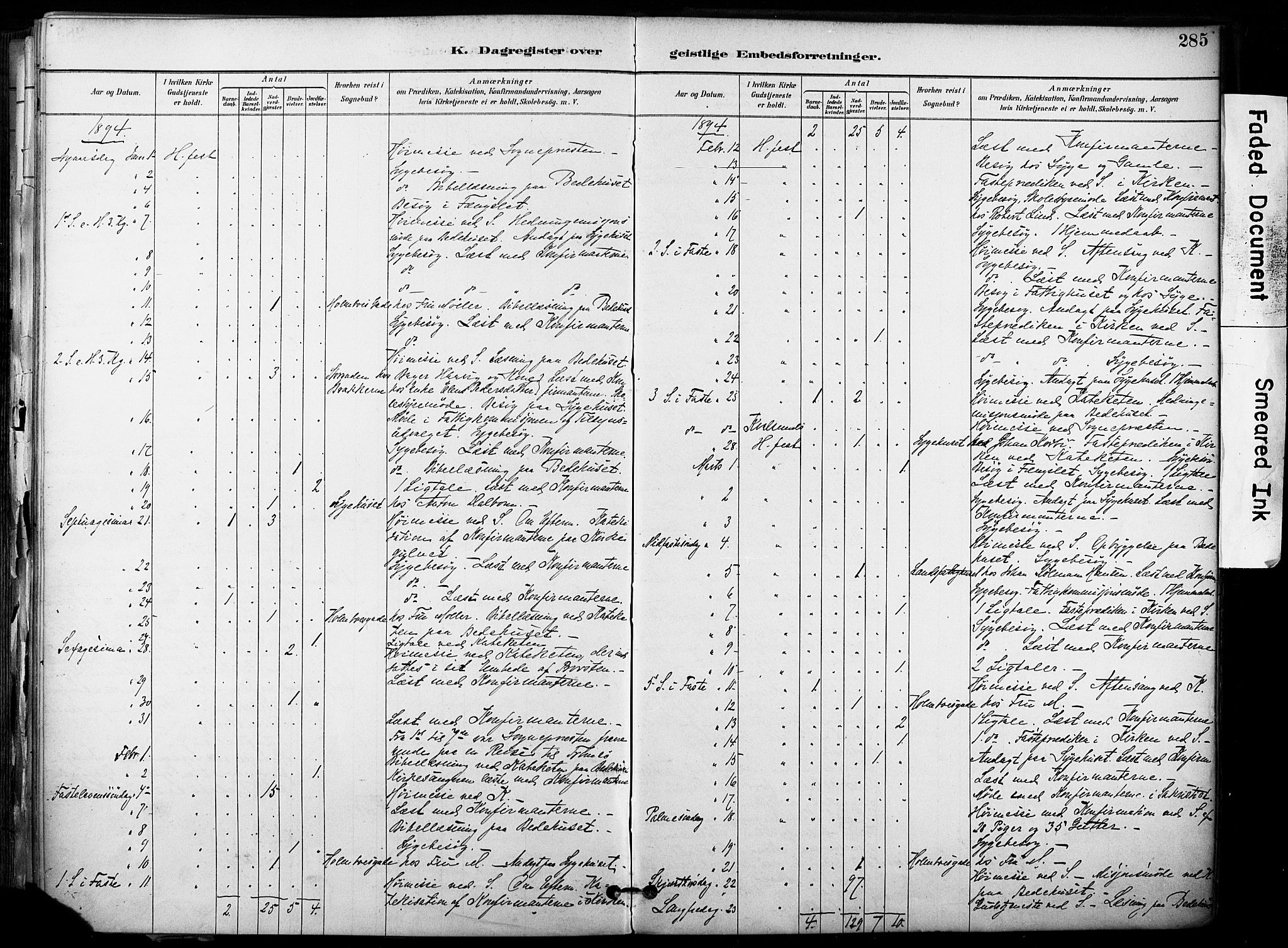 Hammerfest sokneprestkontor, AV/SATØ-S-1347/H/Ha/L0009.kirke: Parish register (official) no. 9, 1889-1897, p. 285