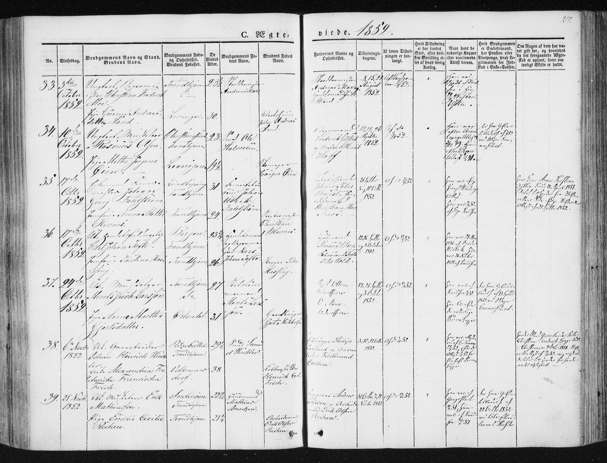 Ministerialprotokoller, klokkerbøker og fødselsregistre - Sør-Trøndelag, SAT/A-1456/602/L0110: Parish register (official) no. 602A08, 1840-1854, p. 217