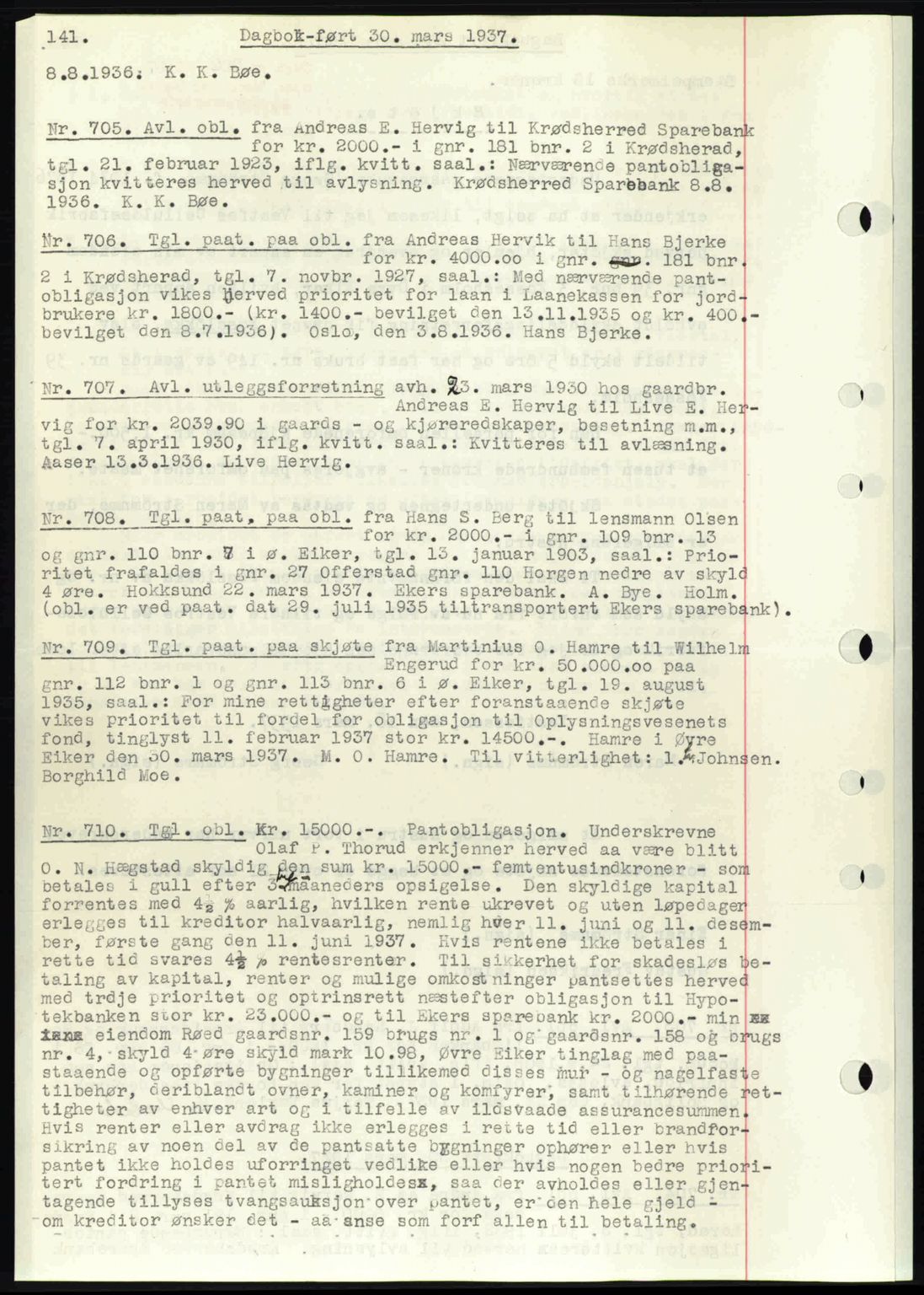 Eiker, Modum og Sigdal sorenskriveri, SAKO/A-123/G/Ga/Gab/L0035: Mortgage book no. A5, 1937-1937, Diary no: : 705/1937