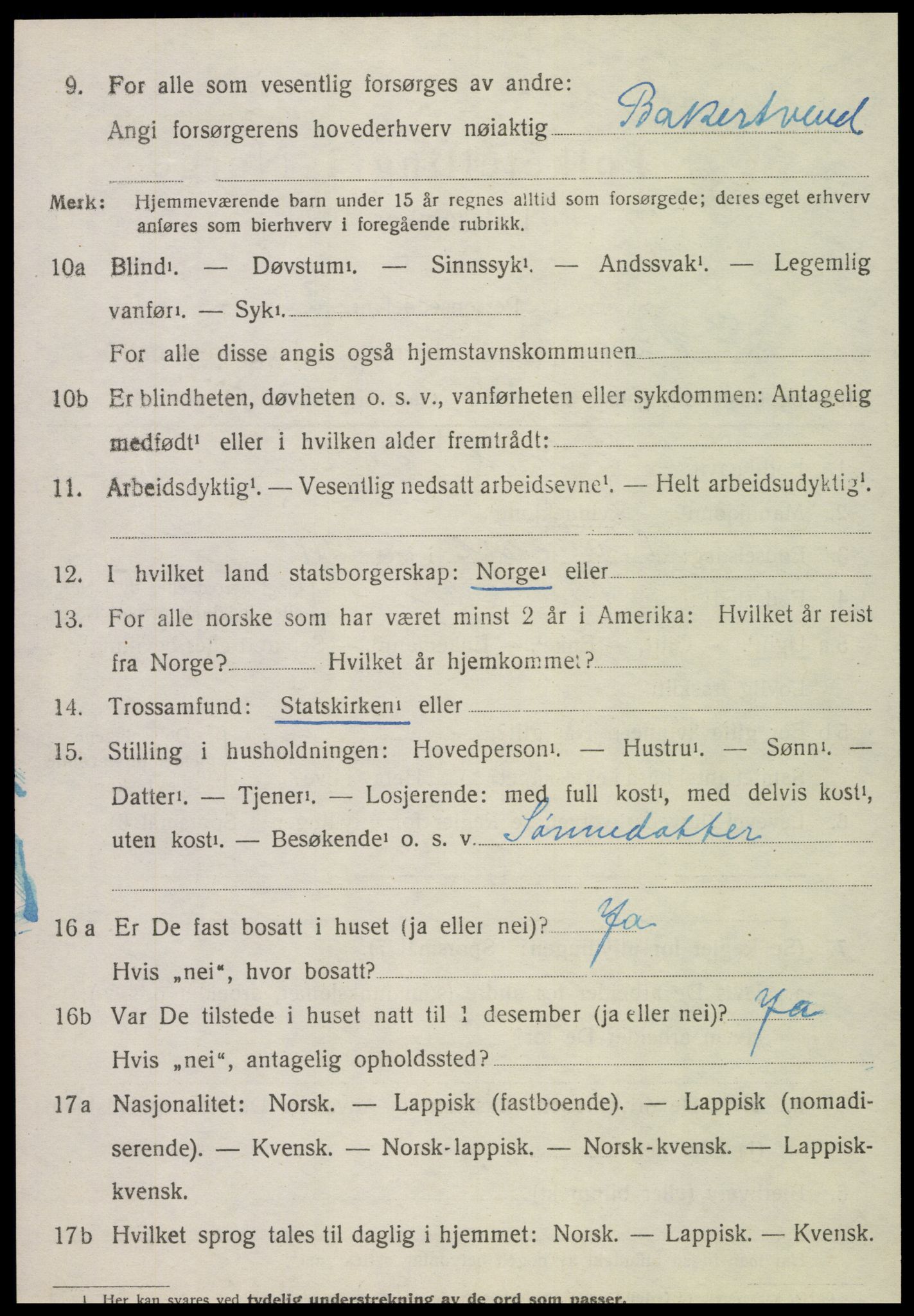 SAT, 1920 census for Kvam, 1920, p. 2328