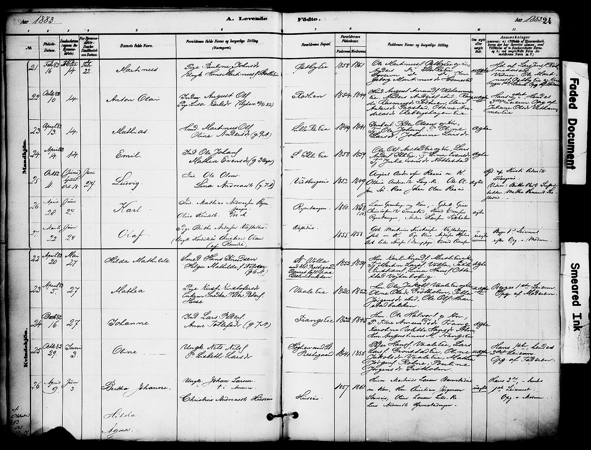 Stange prestekontor, AV/SAH-PREST-002/K/L0017: Parish register (official) no. 17, 1880-1893, p. 24