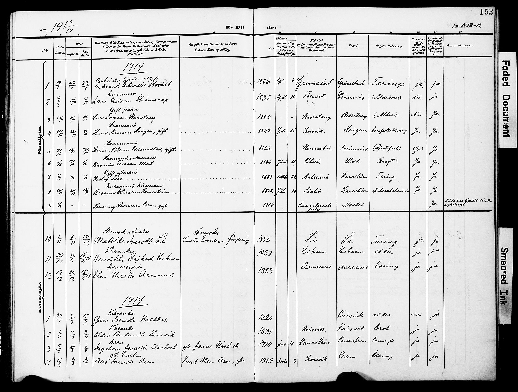 Ministerialprotokoller, klokkerbøker og fødselsregistre - Møre og Romsdal, AV/SAT-A-1454/587/L1001: Parish register (copy) no. 587C01, 1906-1927, p. 153