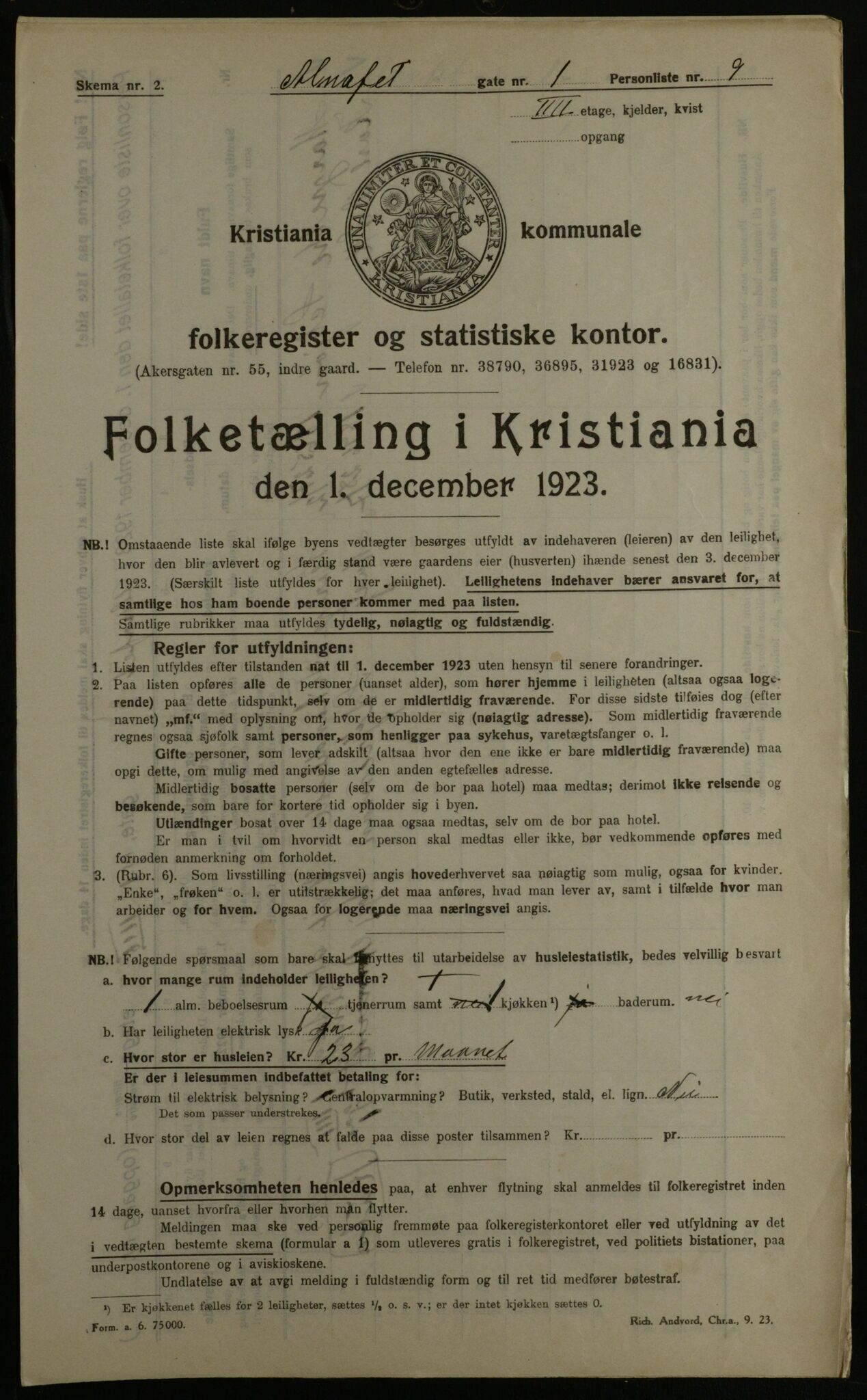 OBA, Municipal Census 1923 for Kristiania, 1923, p. 1271