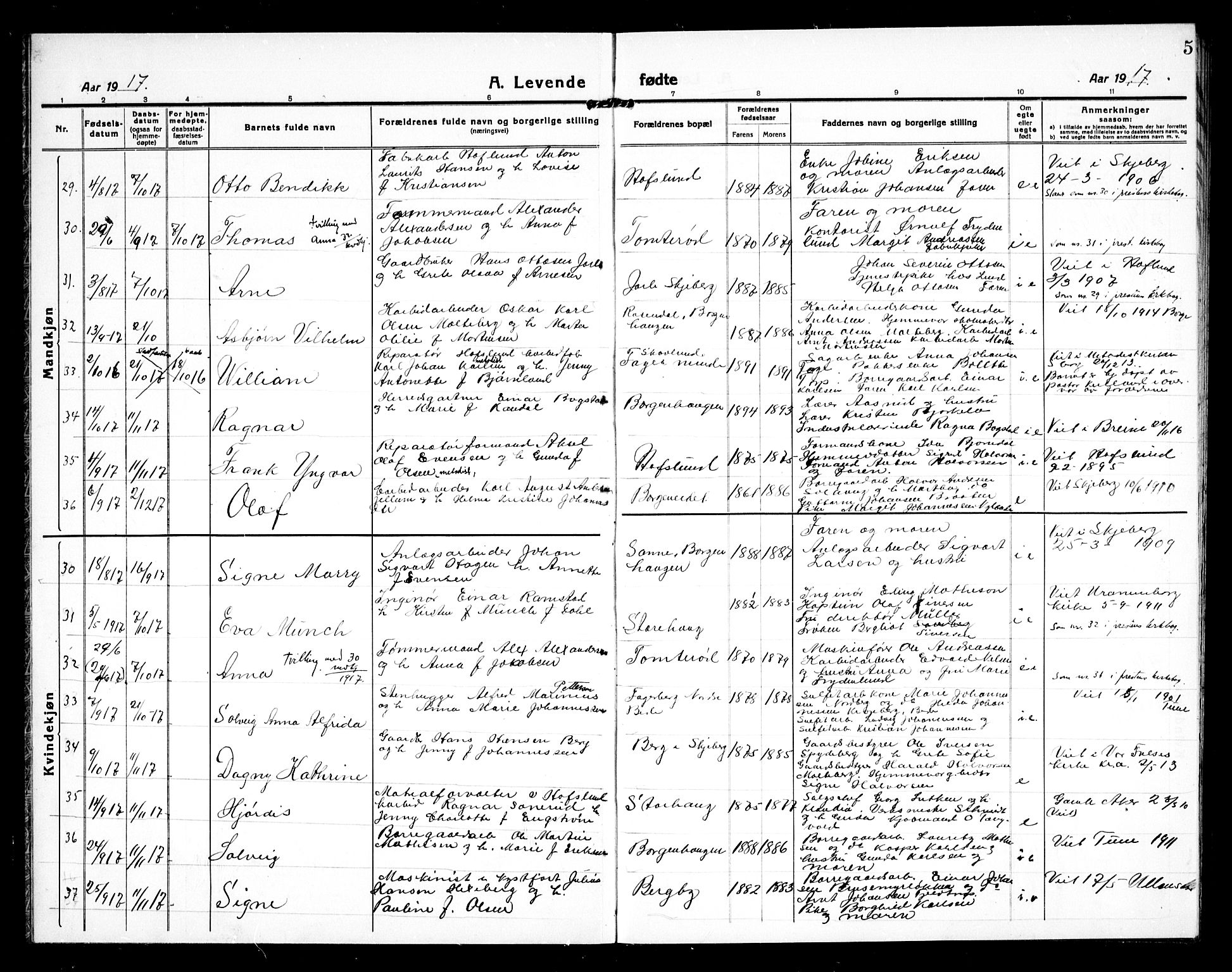 Skjeberg prestekontor Kirkebøker, SAO/A-10923/G/Gd/L0002: Parish register (copy) no. IV 2, 1917-1931, p. 5