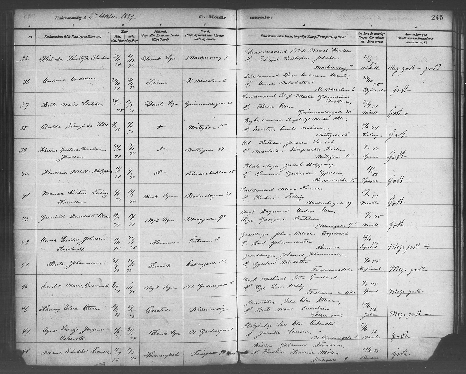 Domkirken sokneprestembete, AV/SAB-A-74801/H/Haa/L0030: Parish register (official) no. C 5, 1880-1898, p. 245