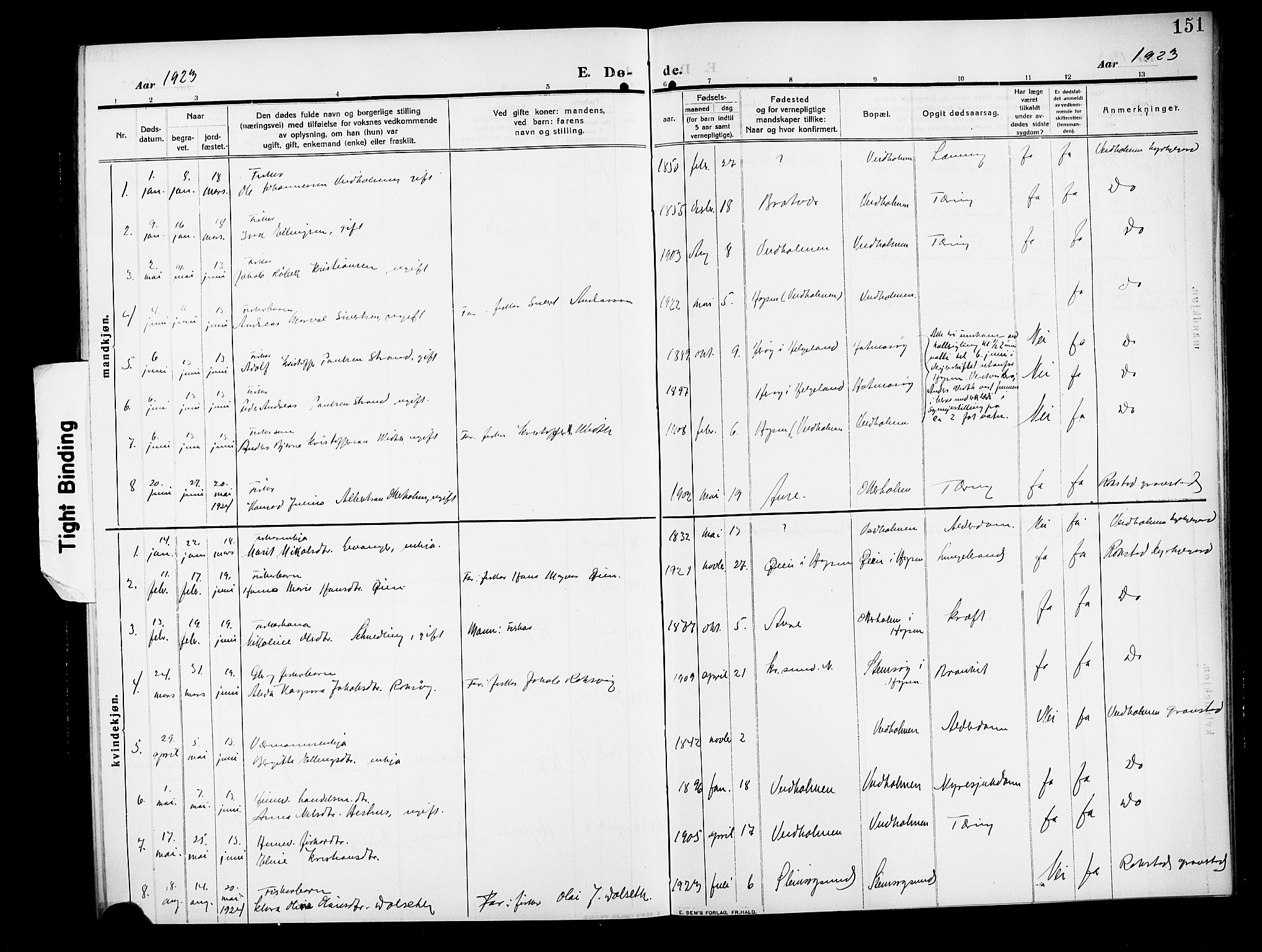 Ministerialprotokoller, klokkerbøker og fødselsregistre - Møre og Romsdal, SAT/A-1454/583/L0956: Parish register (copy) no. 583C01, 1909-1925, p. 151