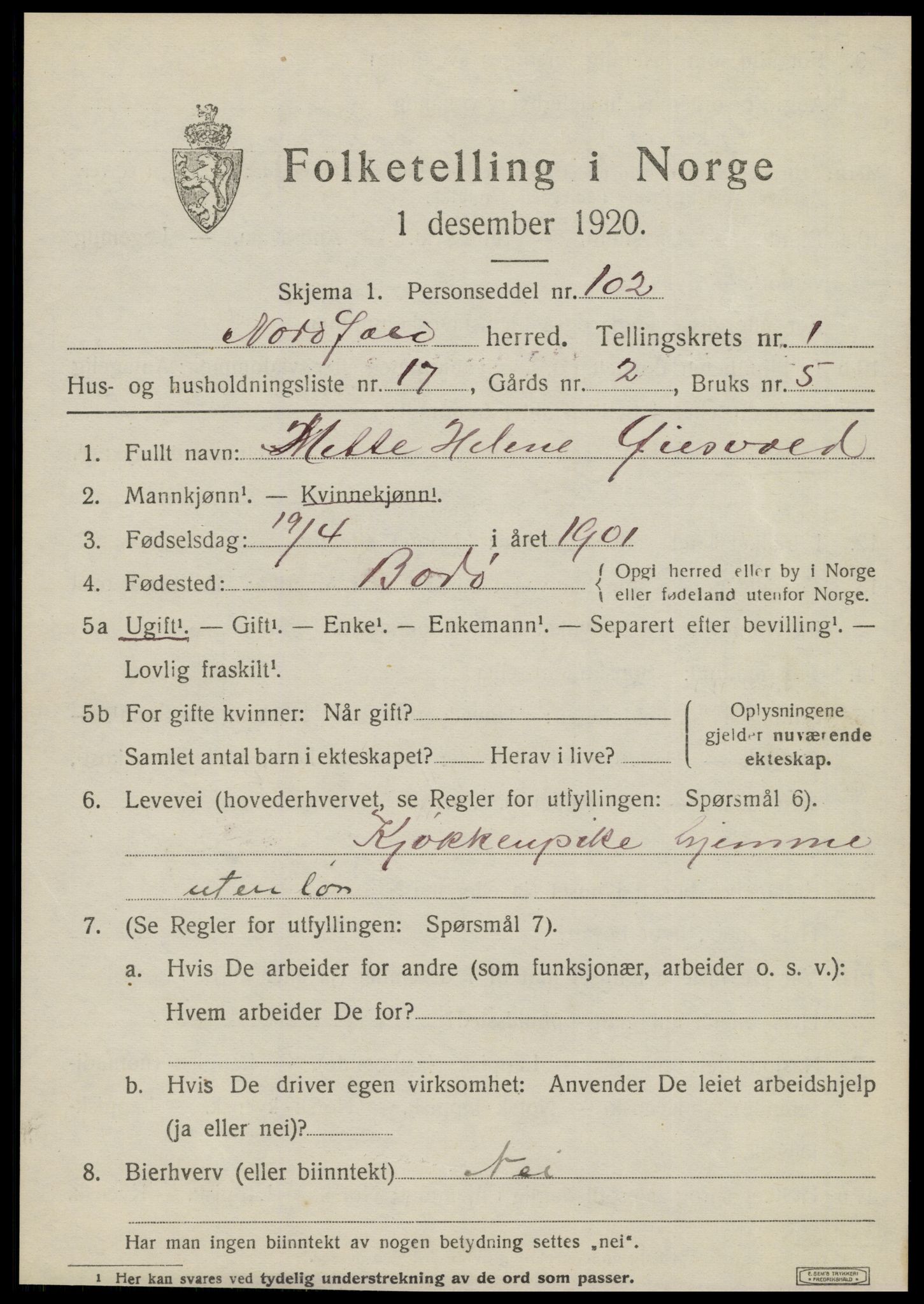 SAT, 1920 census for Nordfold, 1920, p. 715