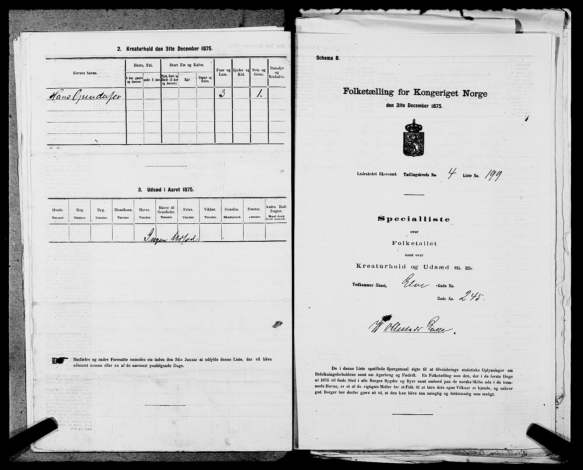 SAST, 1875 census for 1101B Eigersund parish, Egersund town, 1875, p. 426