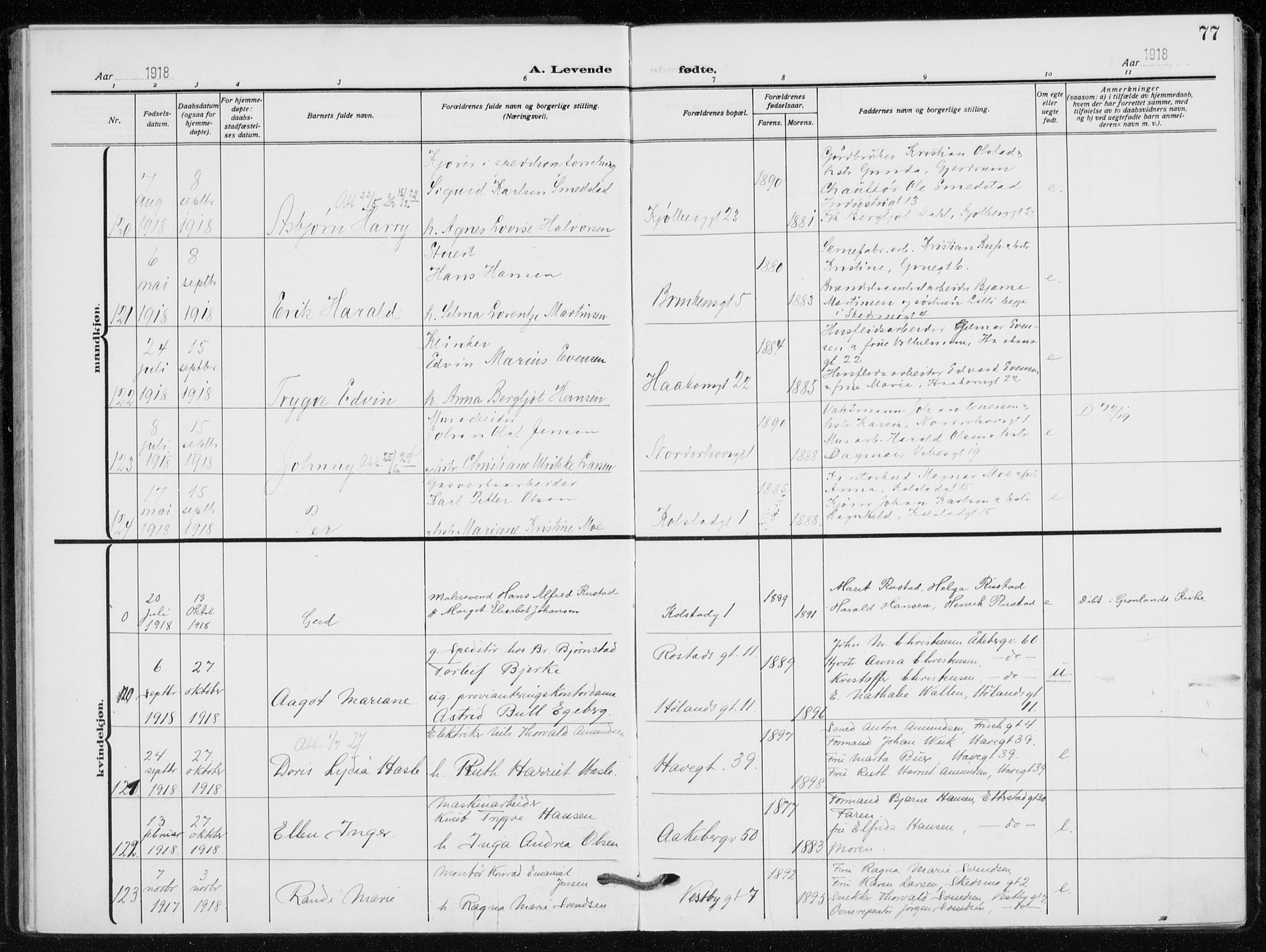 Kampen prestekontor Kirkebøker, SAO/A-10853/F/Fa/L0012: Parish register (official) no. I 12, 1916-1921, p. 77