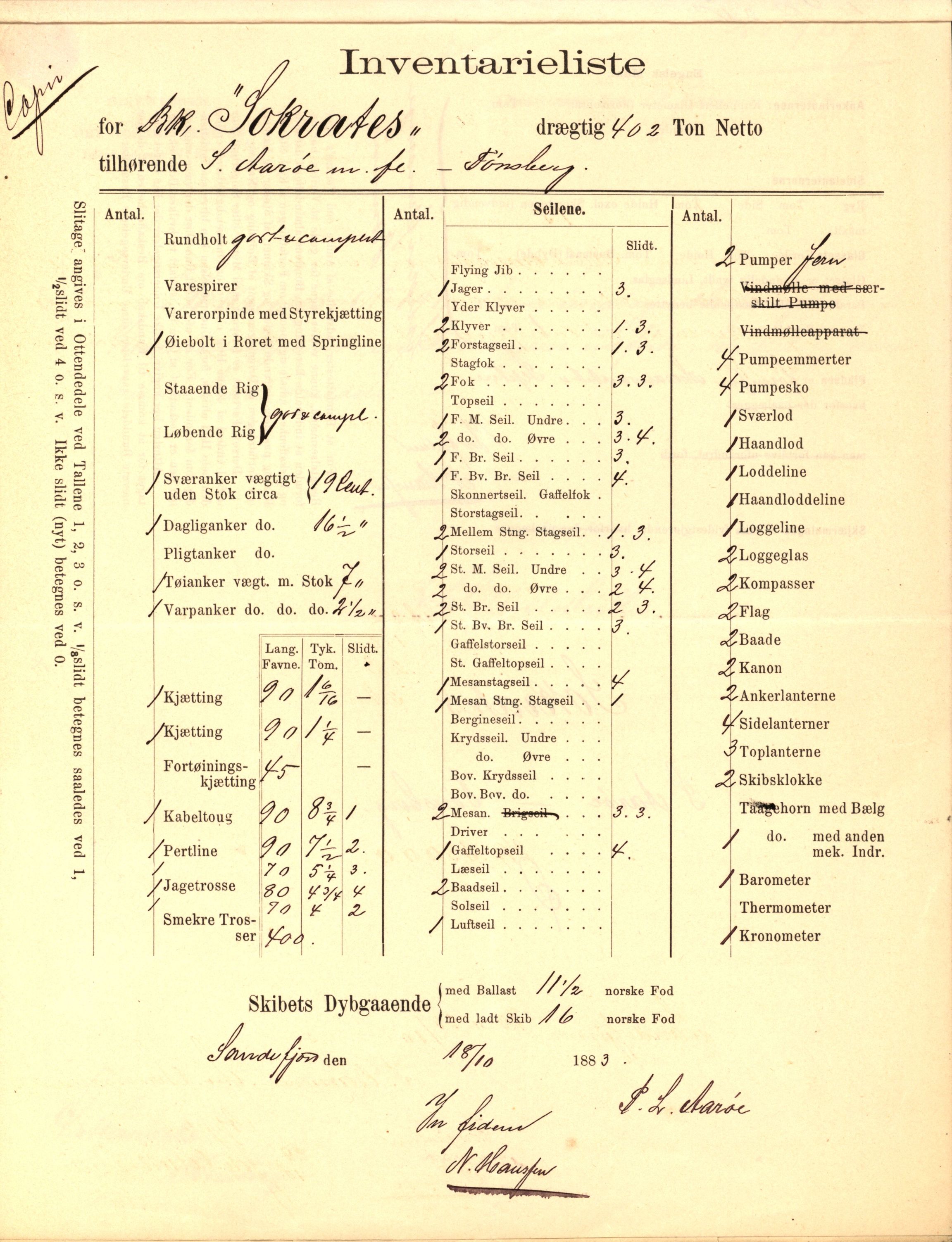 Pa 63 - Østlandske skibsassuranceforening, VEMU/A-1079/G/Ga/L0017/0002: Havaridokumenter / St. Lawrence, Frank, Souvenir, Sokrates, Augwald, 1884, p. 56