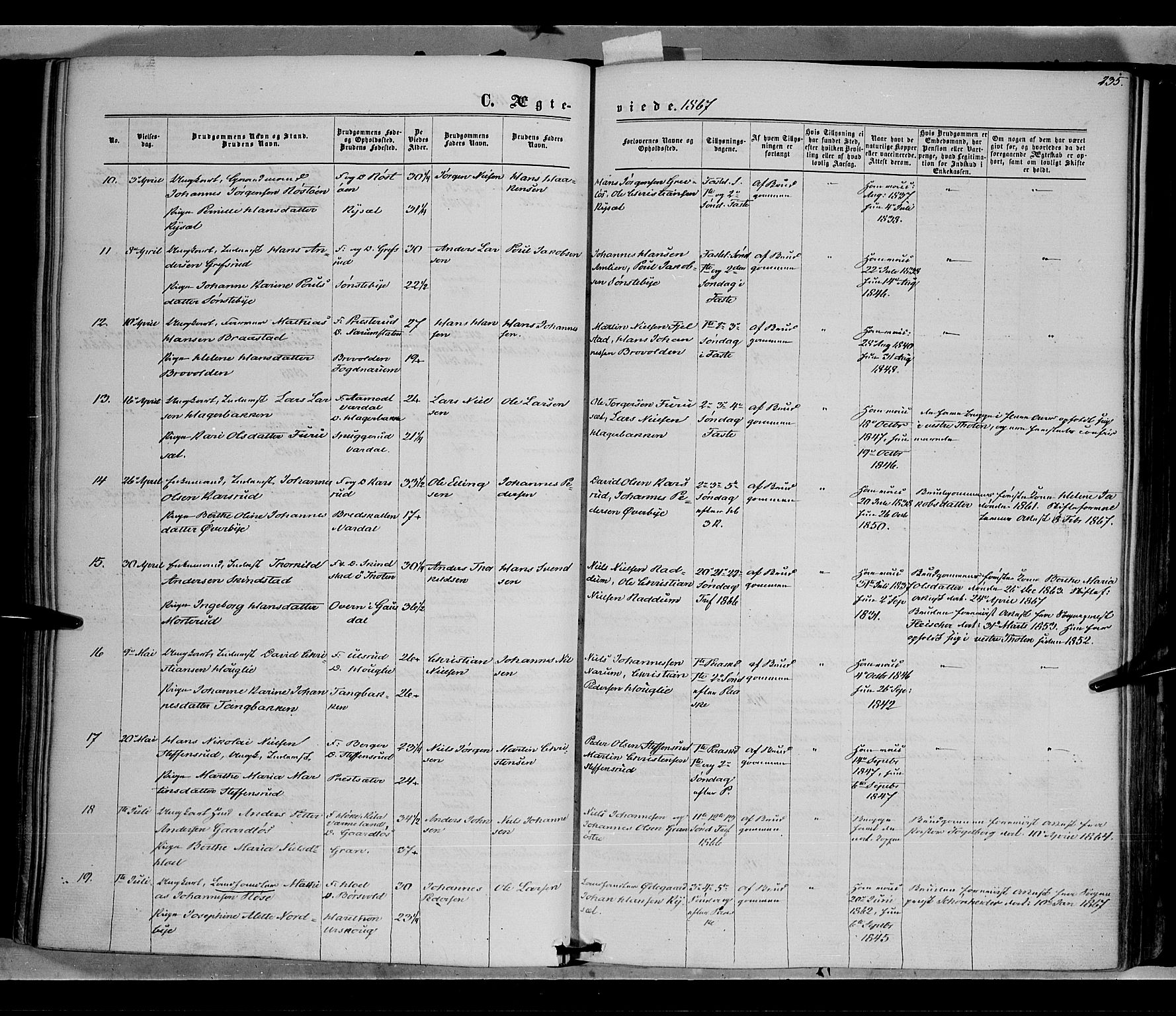 Vestre Toten prestekontor, SAH/PREST-108/H/Ha/Haa/L0007: Parish register (official) no. 7, 1862-1869, p. 235