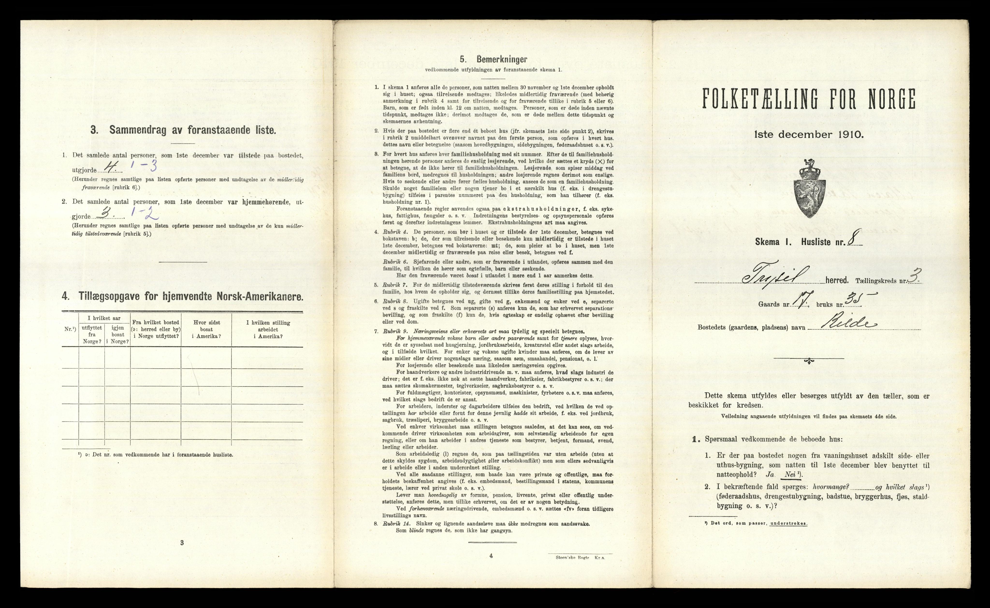 RA, 1910 census for Trysil, 1910, p. 327