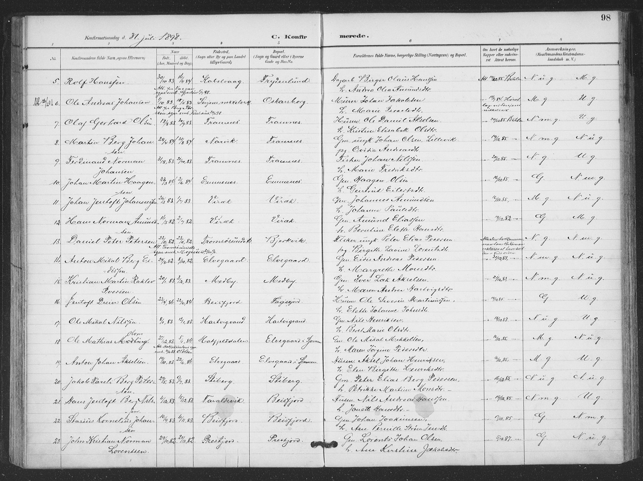 Ministerialprotokoller, klokkerbøker og fødselsregistre - Nordland, SAT/A-1459/866/L0939: Parish register (official) no. 866A02, 1894-1906, p. 98