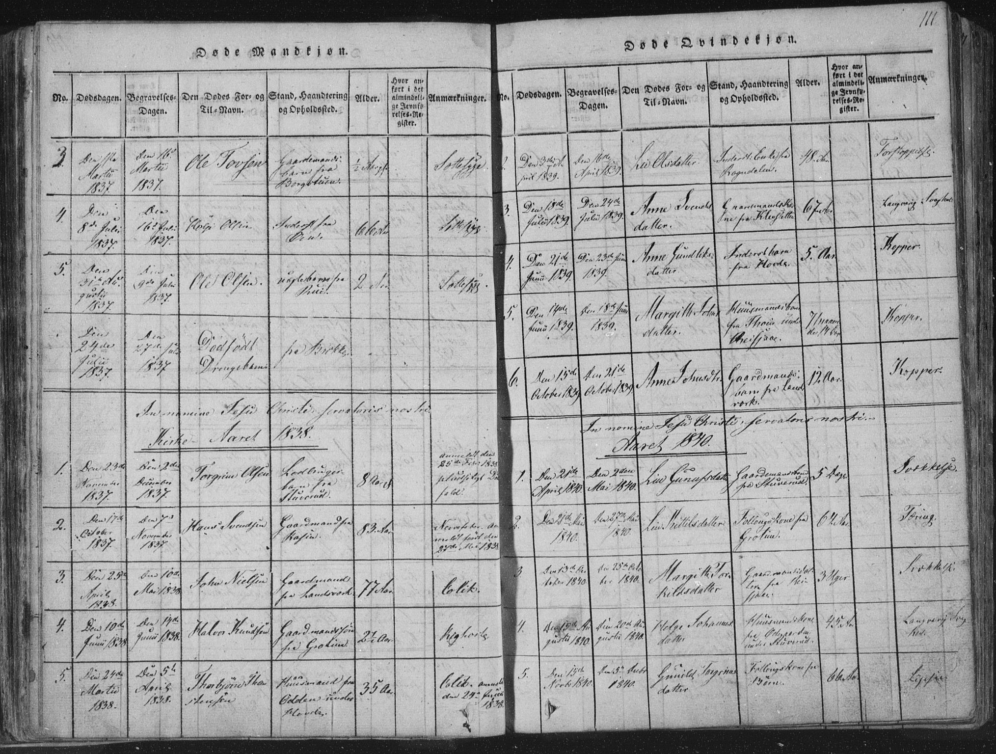 Hjartdal kirkebøker, SAKO/A-270/F/Fc/L0001: Parish register (official) no. III 1, 1815-1843, p. 111