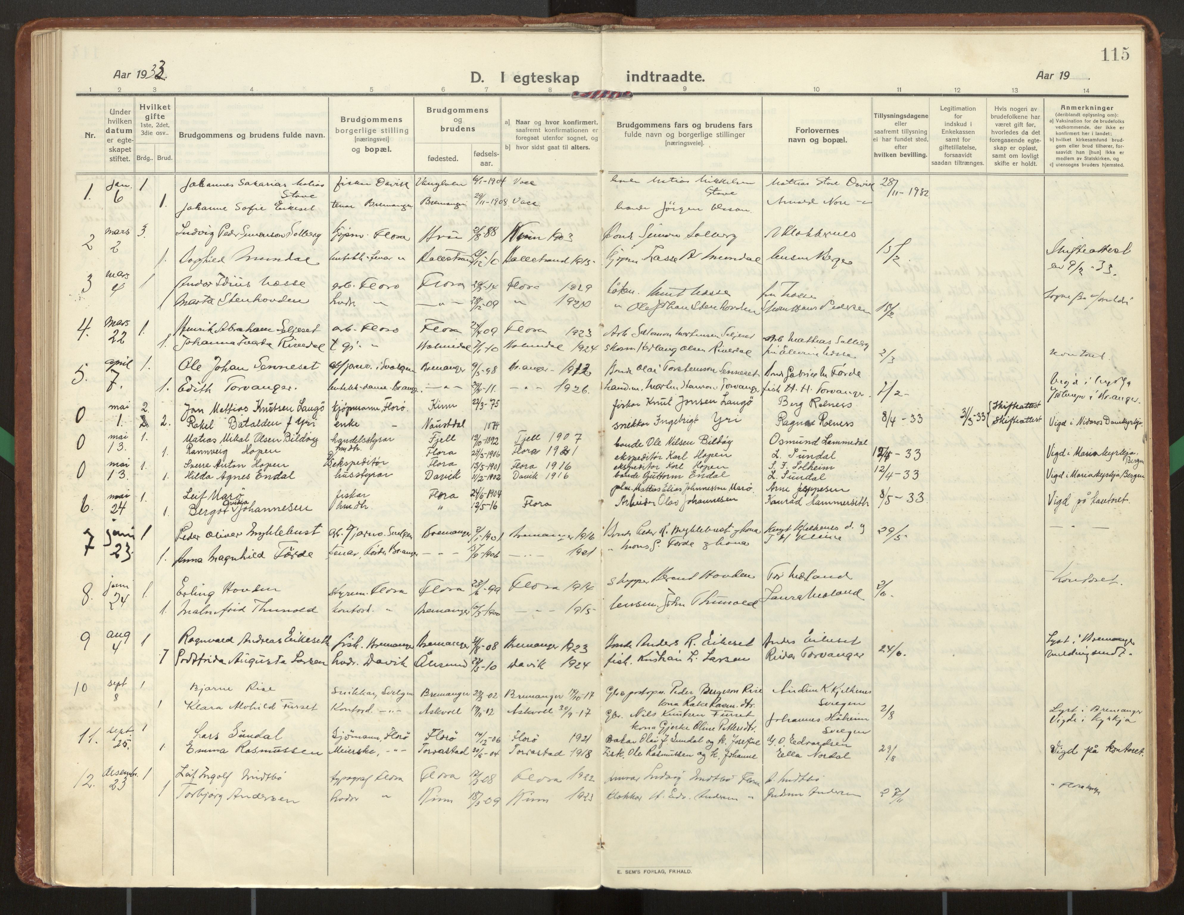 Kinn sokneprestembete, AV/SAB-A-80801/H/Haa/Haac/L0003: Parish register (official) no. C 3, 1917-1934, p. 115