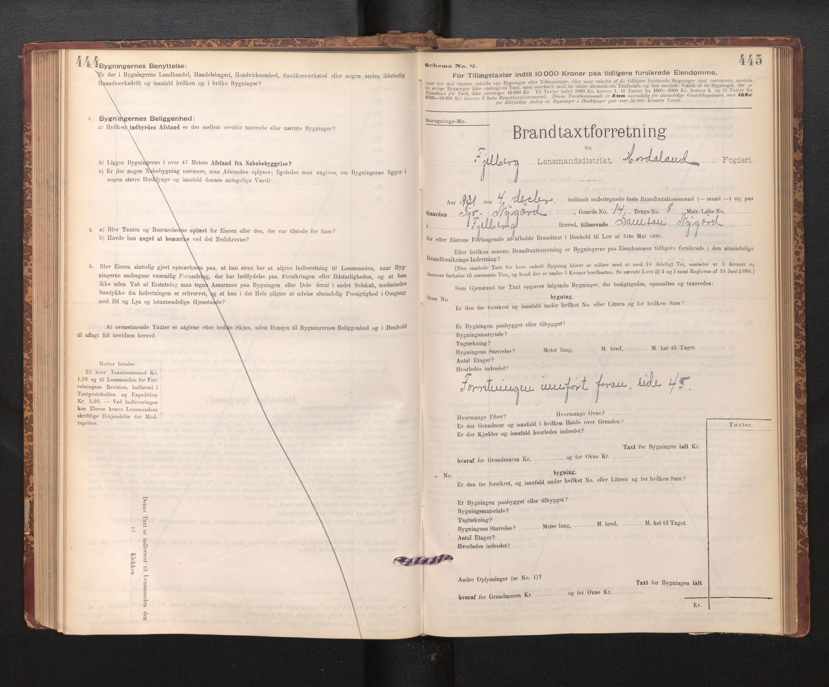 Lensmannen i Fjelberg, SAB/A-32101/0012/L0007: Branntakstprotokoll, skjematakst, 1895-1949, p. 444-445