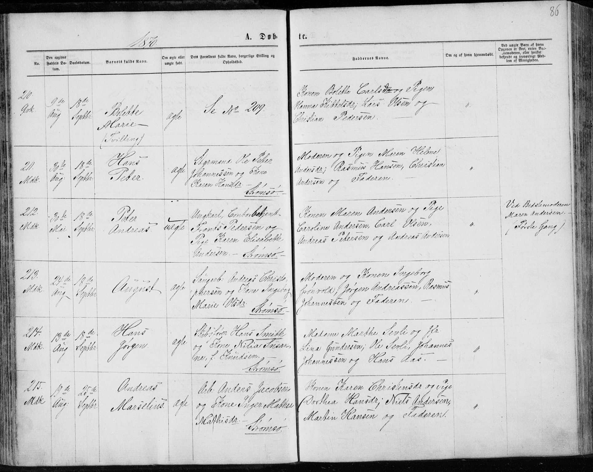Strømsø kirkebøker, SAKO/A-246/F/Fa/L0016: Parish register (official) no. I 16, 1868-1873, p. 86