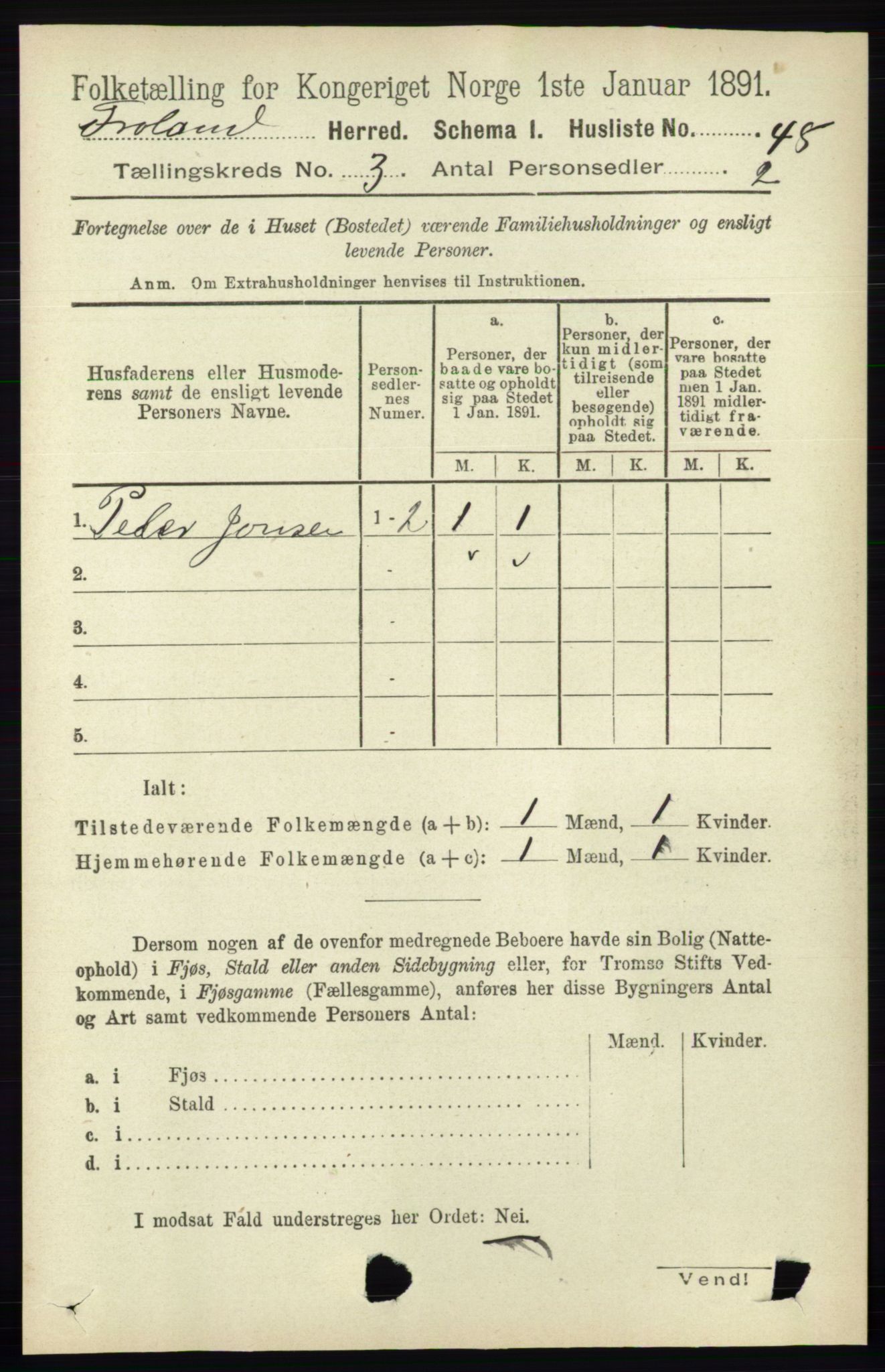 RA, 1891 census for 0919 Froland, 1891, p. 1006