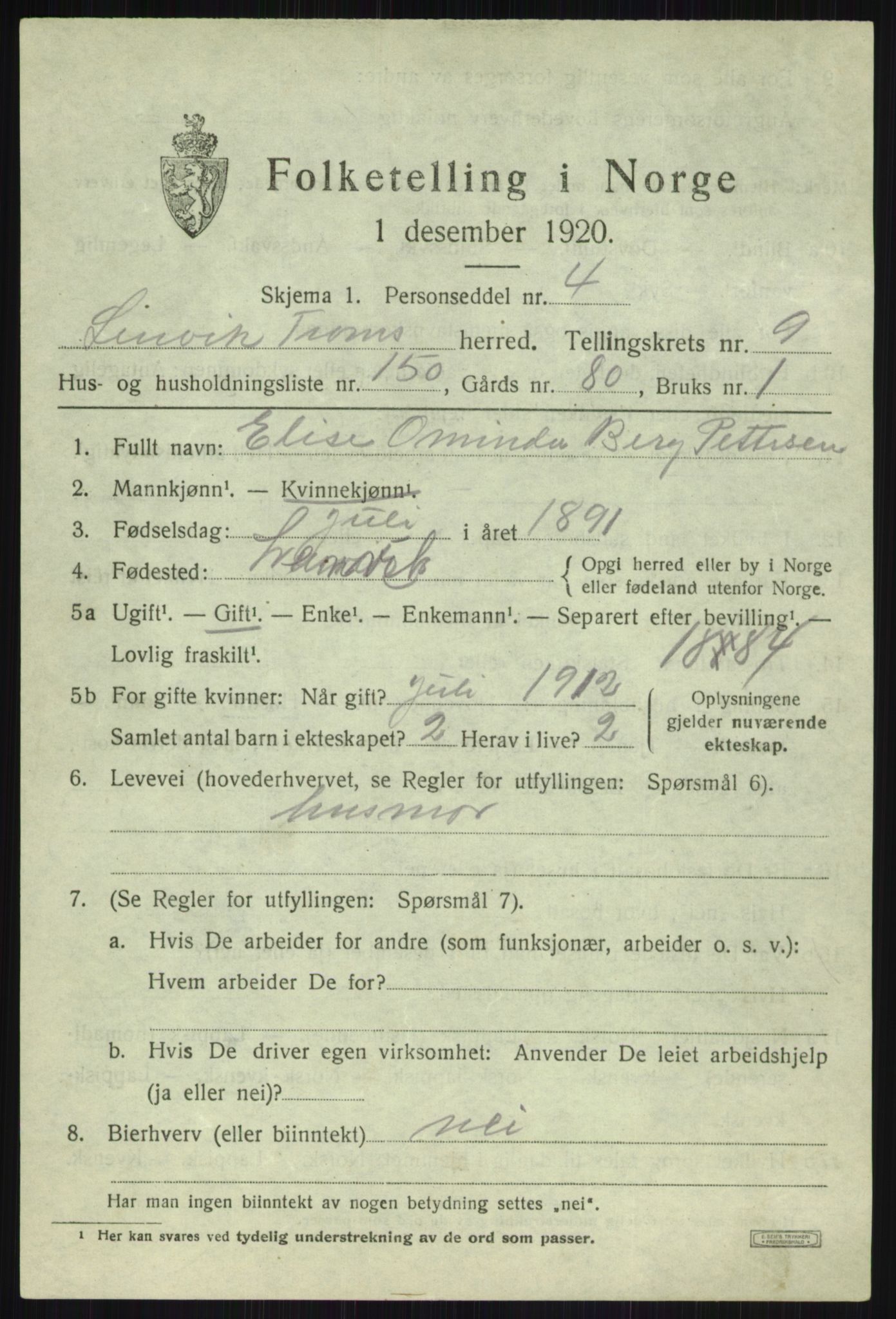 SATØ, 1920 census for Lenvik, 1920, p. 14108