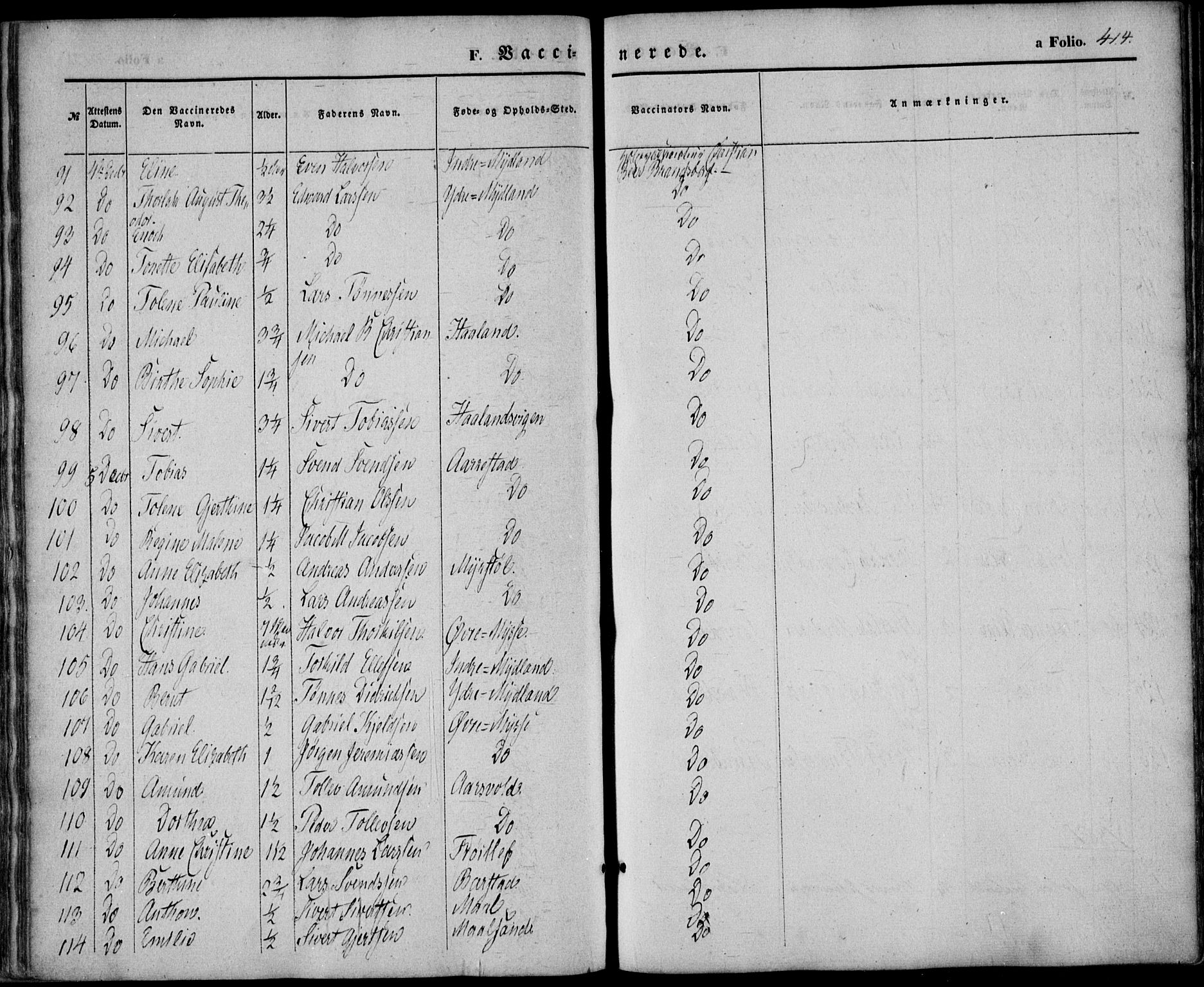 Sokndal sokneprestkontor, AV/SAST-A-101808: Parish register (official) no. A 9, 1857-1874, p. 414