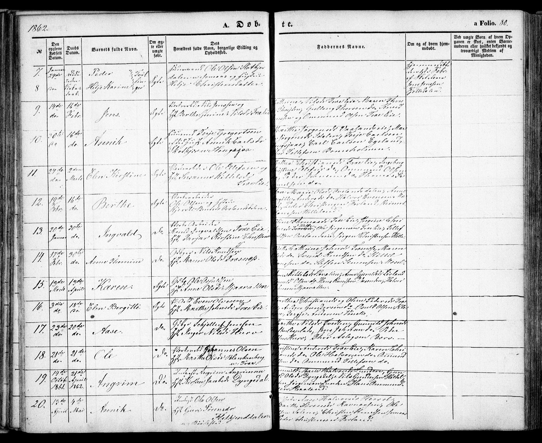 Froland sokneprestkontor, AV/SAK-1111-0013/F/Fa/L0002: Parish register (official) no. A 2, 1845-1863, p. 80