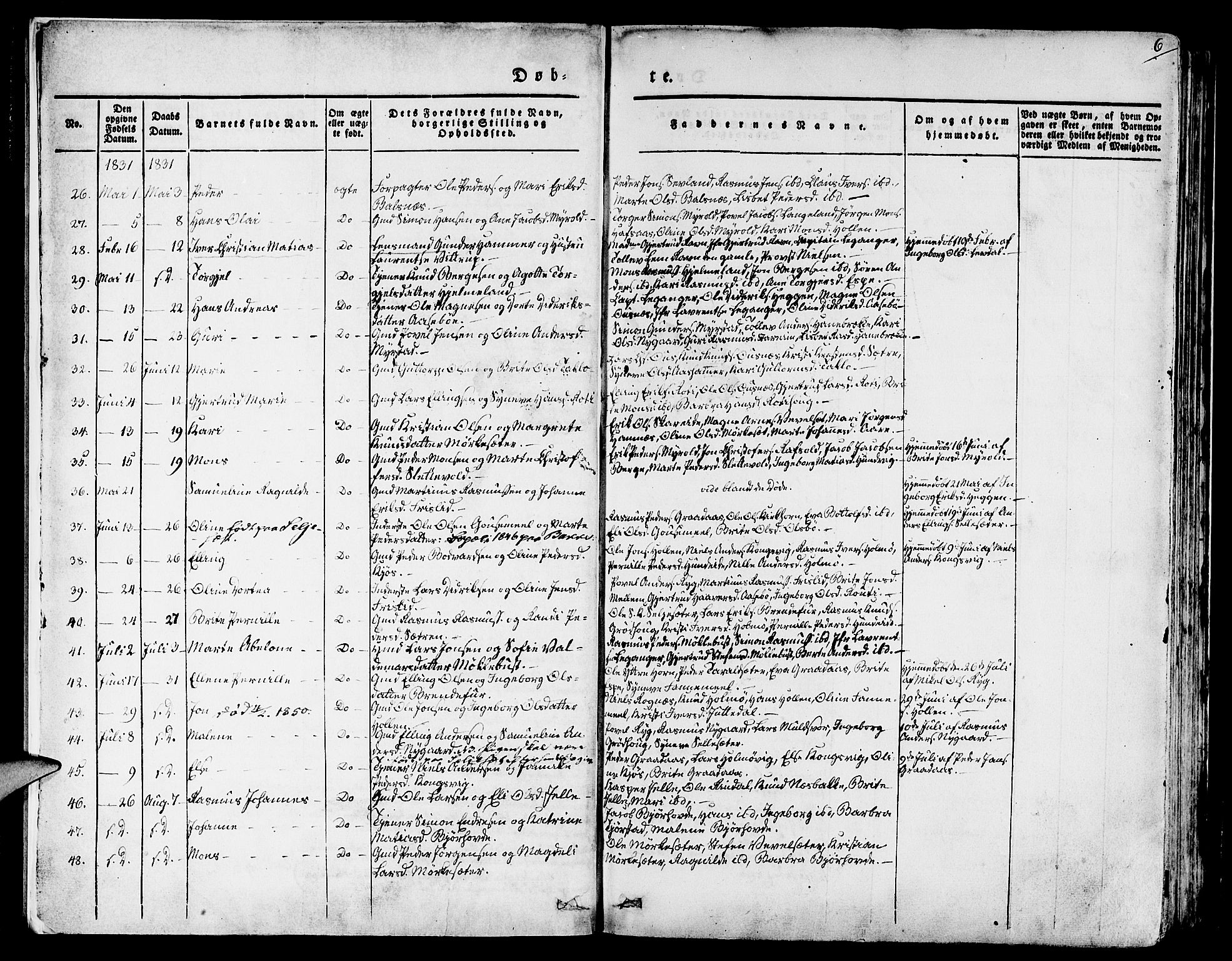 Eid sokneprestembete, AV/SAB-A-82301/H/Haa/Haaa/L0006: Parish register (official) no. A 6, 1831-1843, p. 6