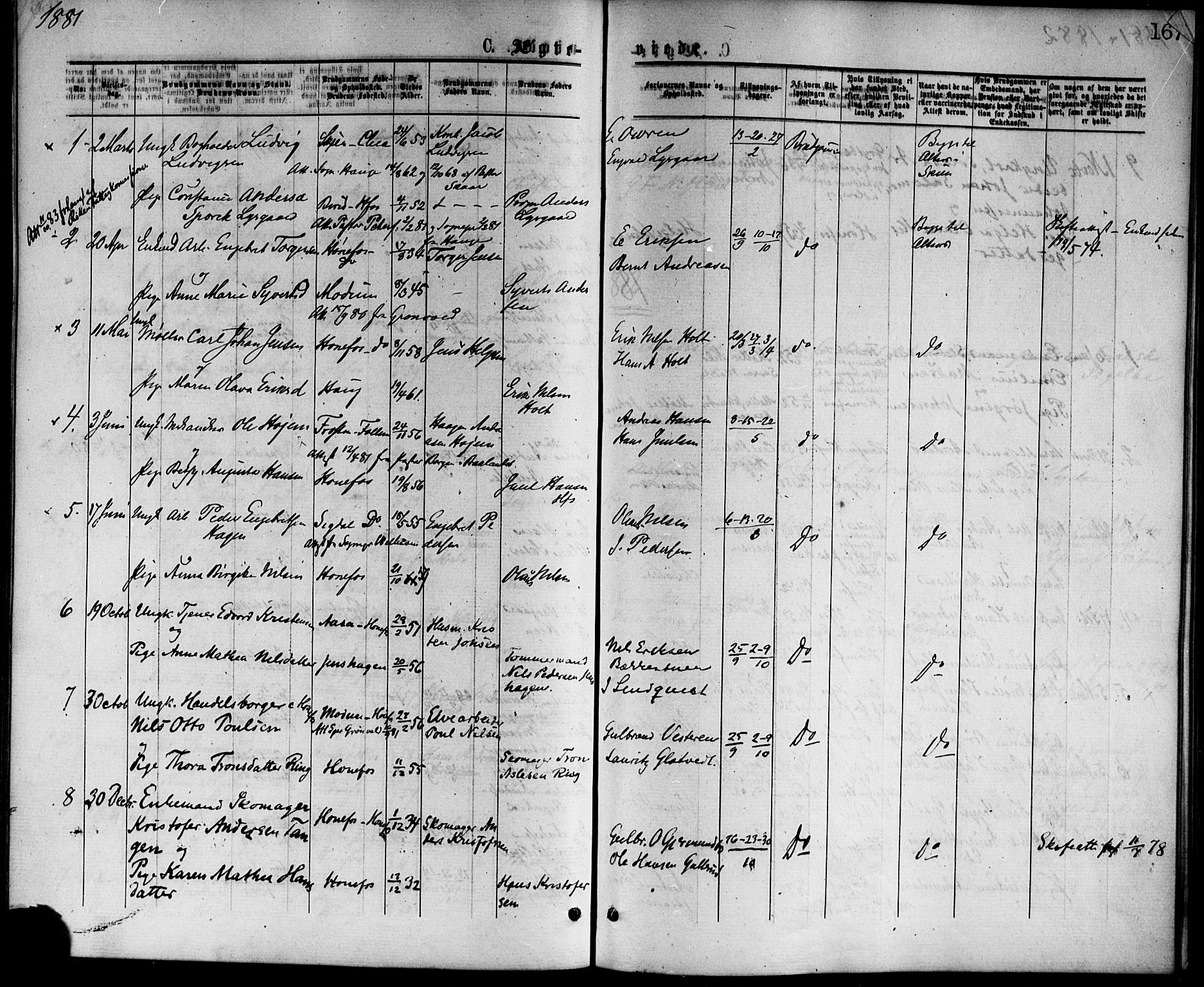 Hønefoss kirkebøker, AV/SAKO-A-609/F/Fa/L0001: Parish register (official) no. 1, 1875-1887, p. 167