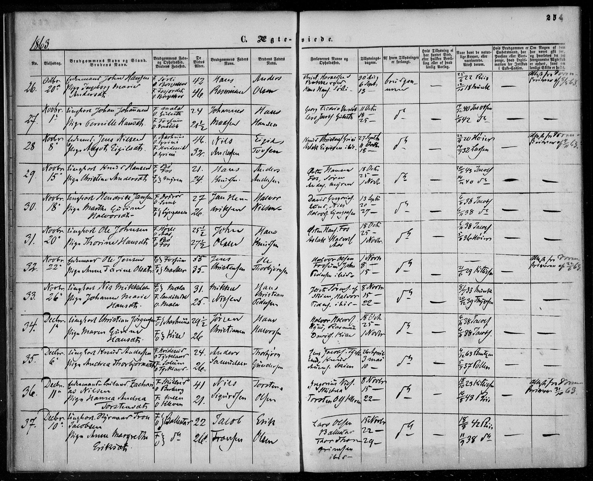 Gjerpen kirkebøker, SAKO/A-265/F/Fa/L0008b: Parish register (official) no. I 8B, 1857-1871, p. 254