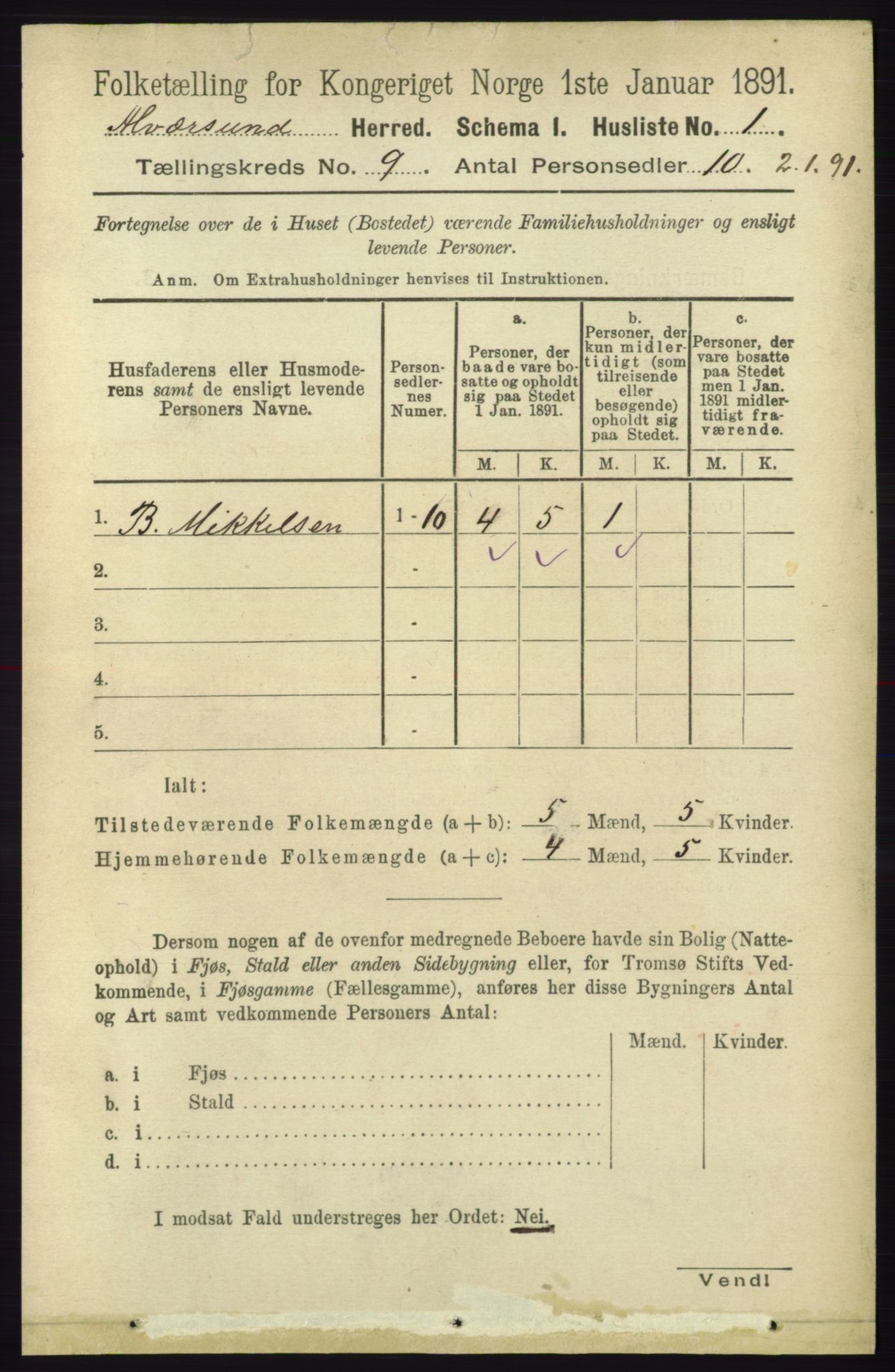 RA, 1891 census for 1257 Alversund, 1891, p. 3037