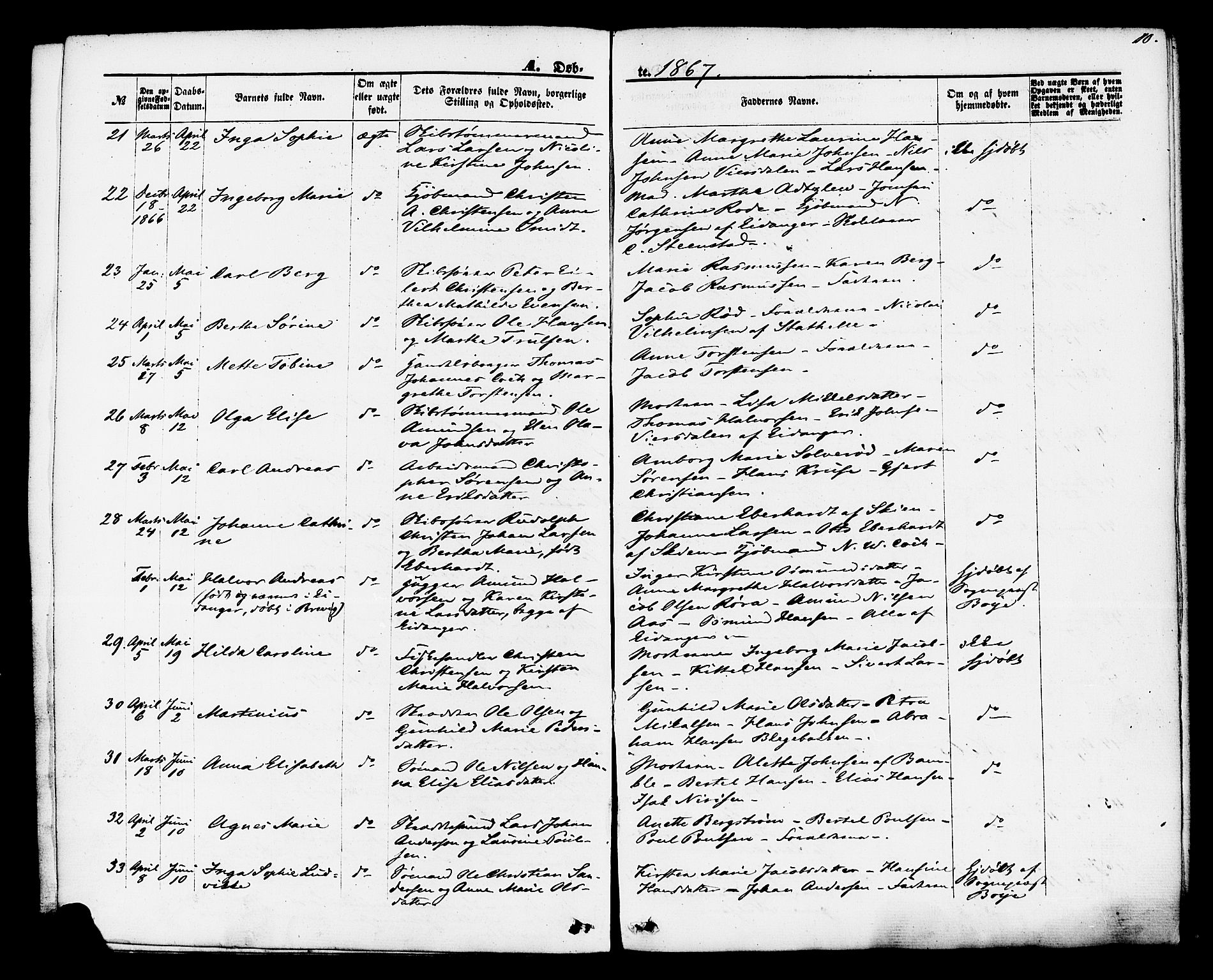 Brevik kirkebøker, SAKO/A-255/F/Fa/L0006: Parish register (official) no. 6, 1866-1881, p. 10