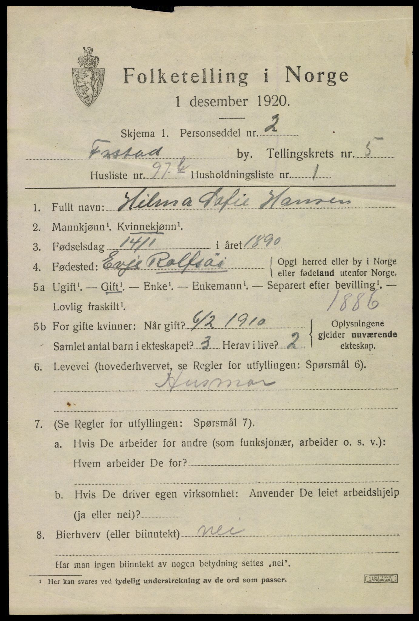 SAO, 1920 census for Fredrikstad, 1920, p. 20229