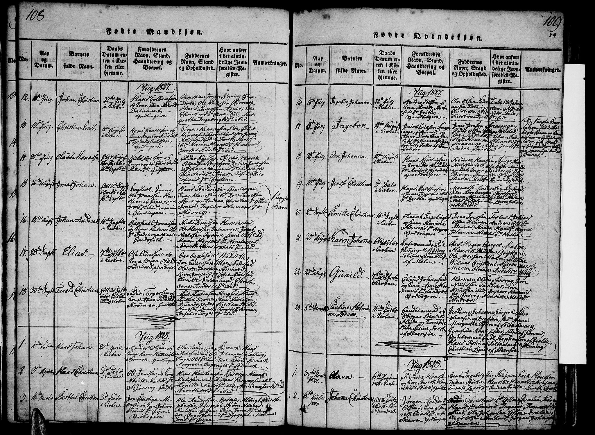 Ministerialprotokoller, klokkerbøker og fødselsregistre - Nordland, SAT/A-1459/812/L0175: Parish register (official) no. 812A04, 1820-1833, p. 108-109