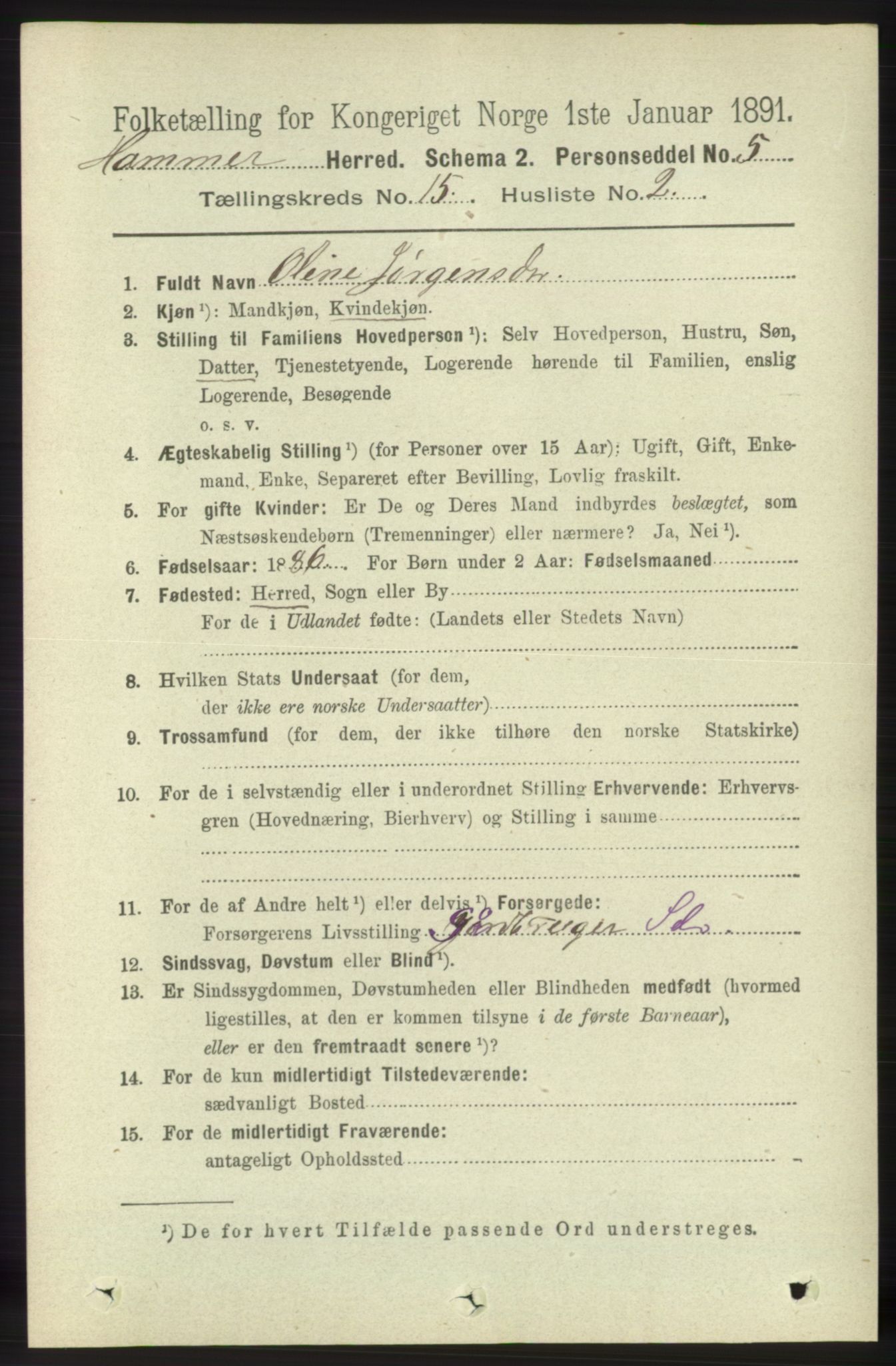 RA, 1891 census for 1254 Hamre, 1891, p. 4701