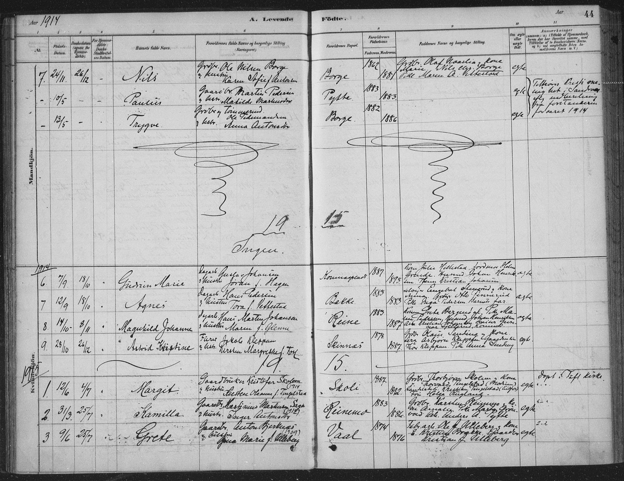 Sandsvær kirkebøker, AV/SAKO-A-244/F/Fe/L0001: Parish register (official) no. V 1, 1878-1936, p. 44