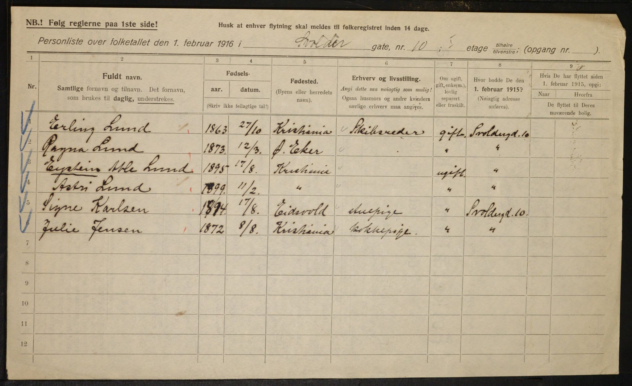 OBA, Municipal Census 1916 for Kristiania, 1916, p. 109290