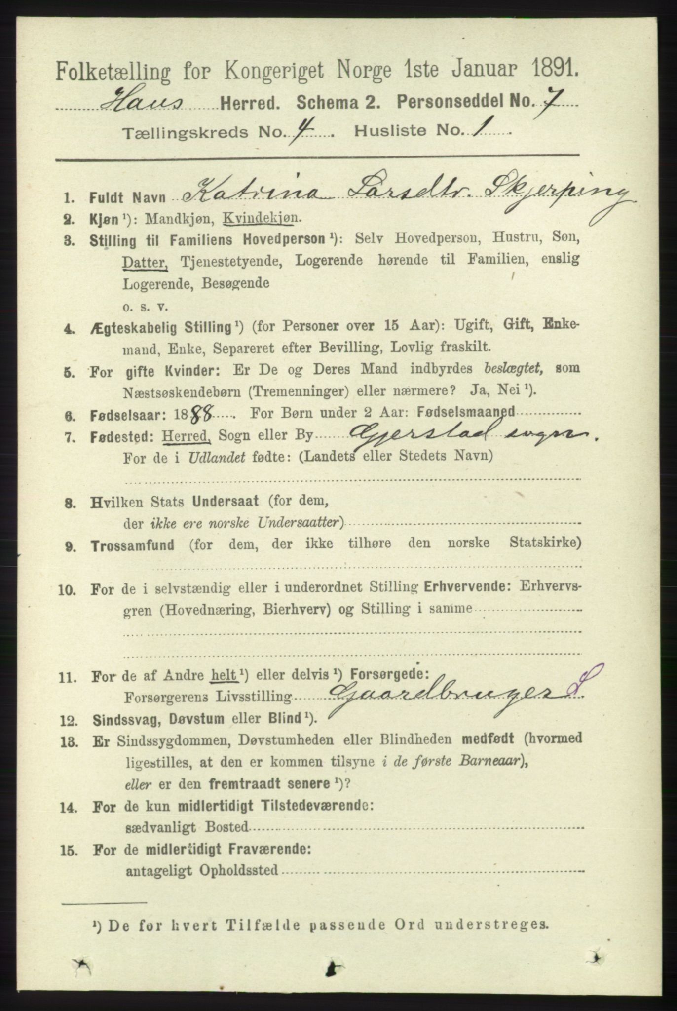 RA, 1891 census for 1250 Haus, 1891, p. 1410