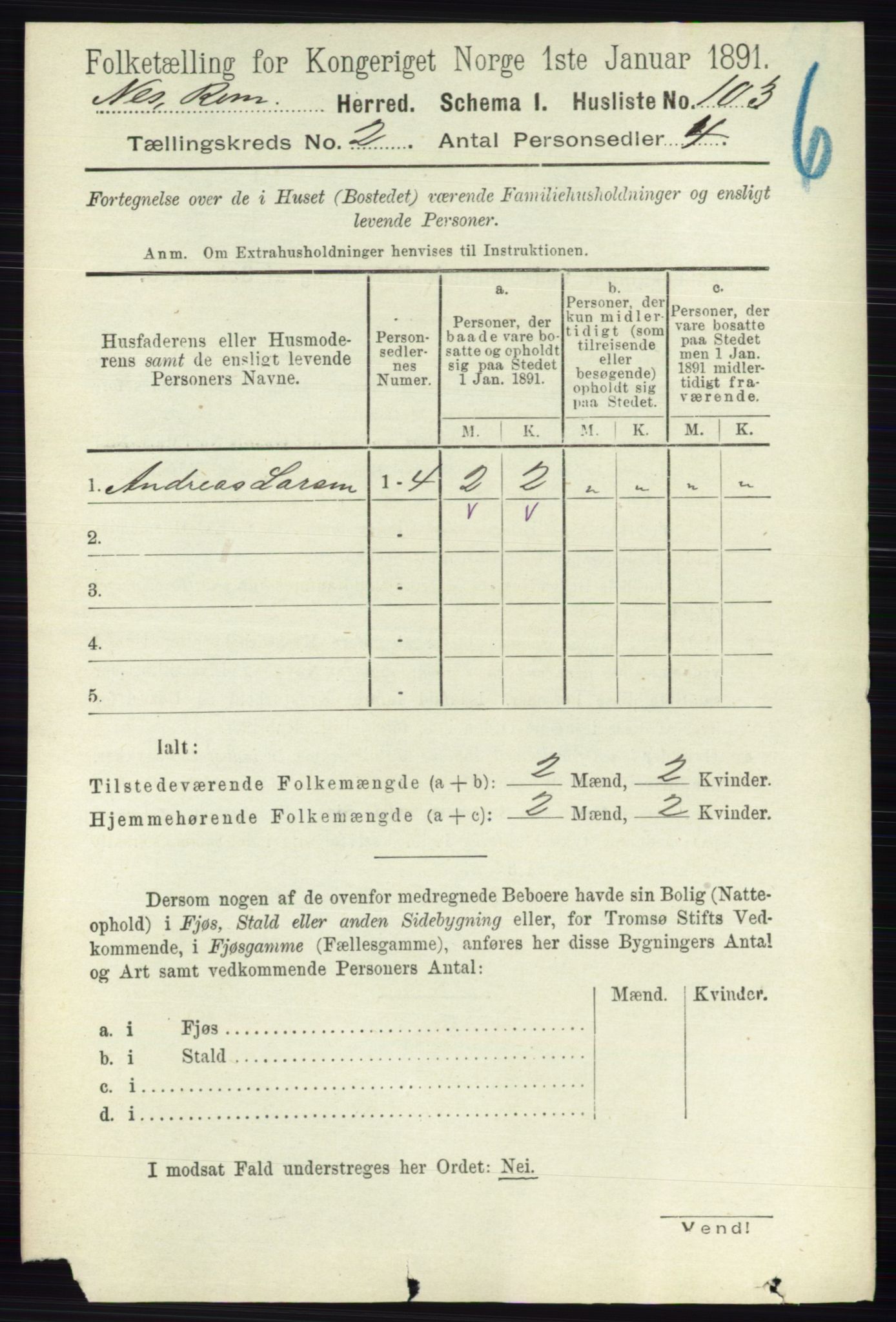 RA, 1891 census for 0236 Nes, 1891, p. 934