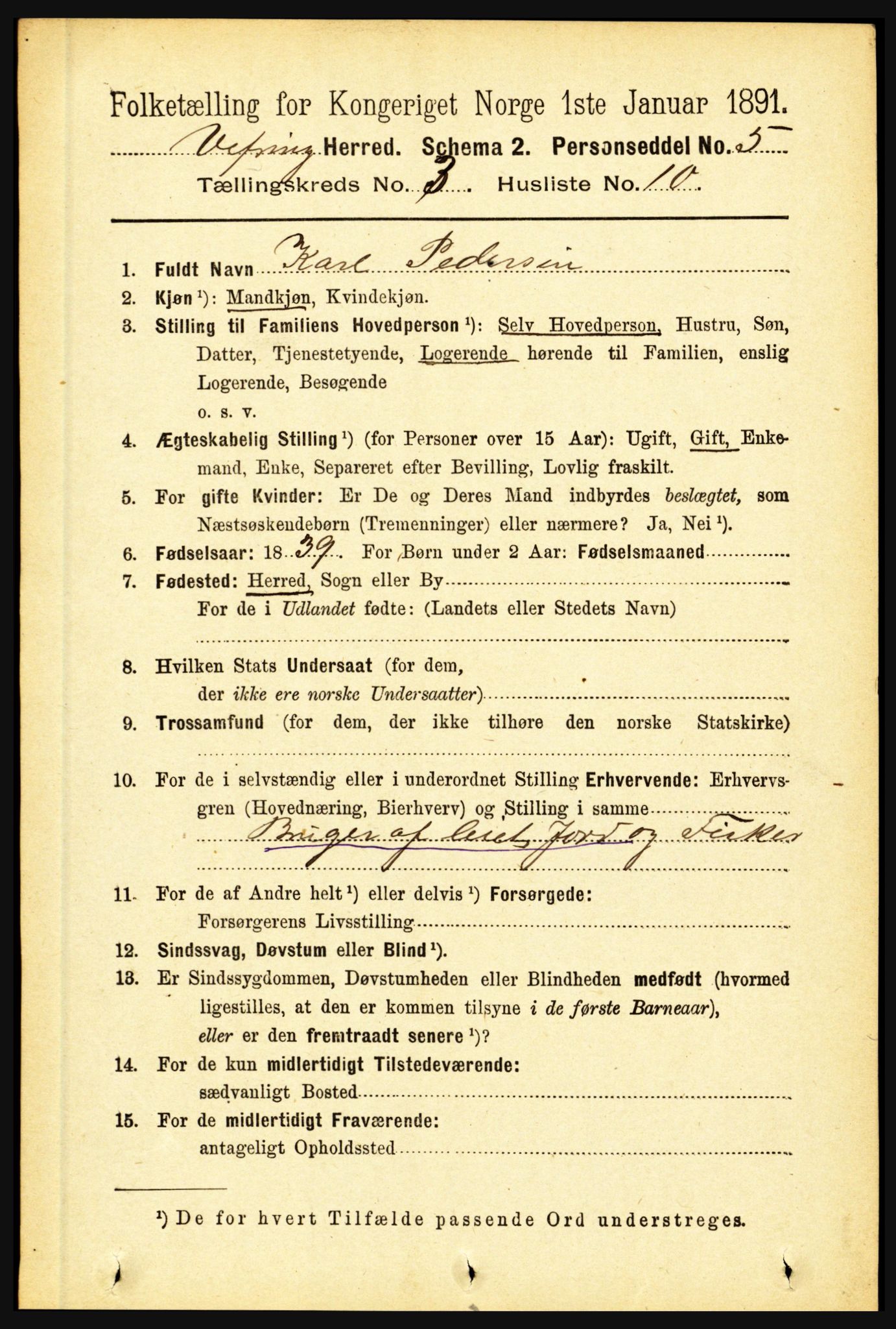 RA, 1891 census for 1434 Vevring, 1891, p. 846