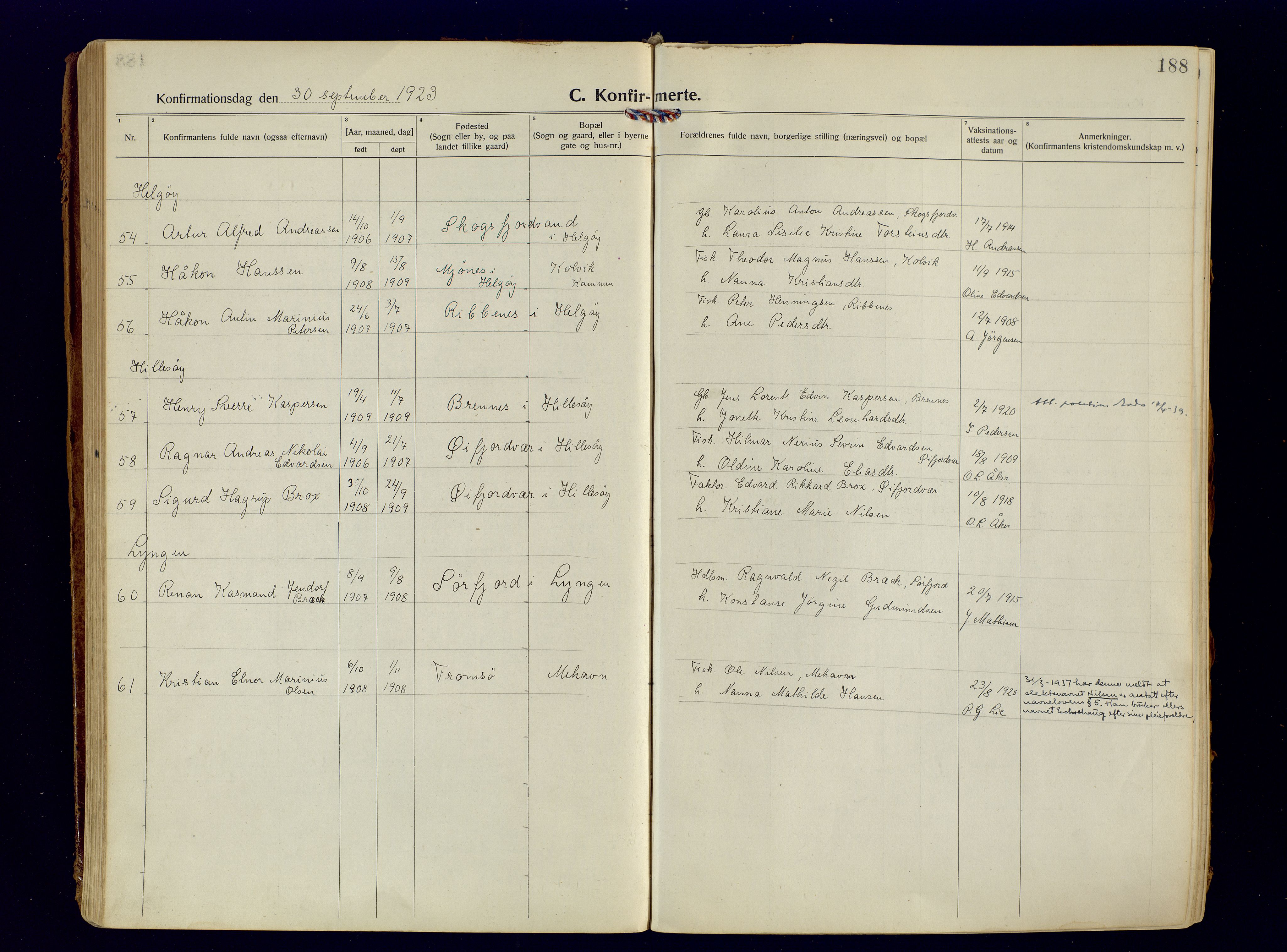 Tromsøysund sokneprestkontor, AV/SATØ-S-1304/G/Ga/L0009kirke: Parish register (official) no. 9, 1922-1934, p. 188