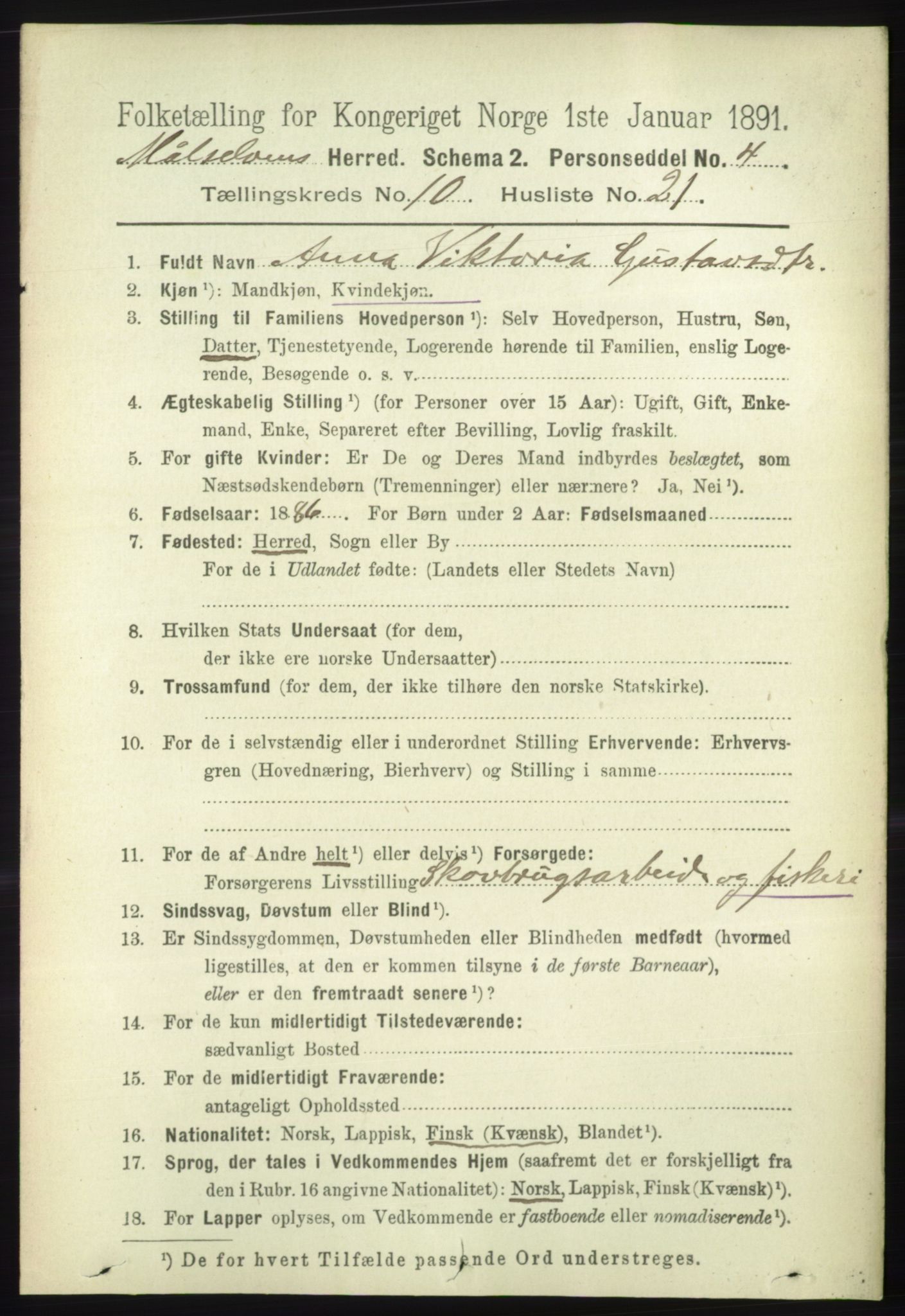 RA, 1891 census for 1924 Målselv, 1891, p. 3161