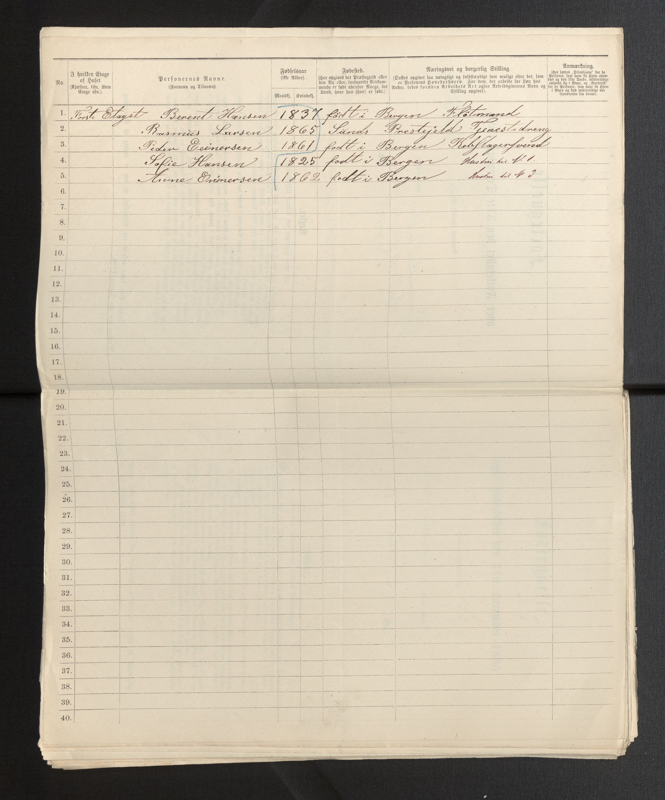 SAB, 1885 census for 1301 Bergen, 1885, p. 4099