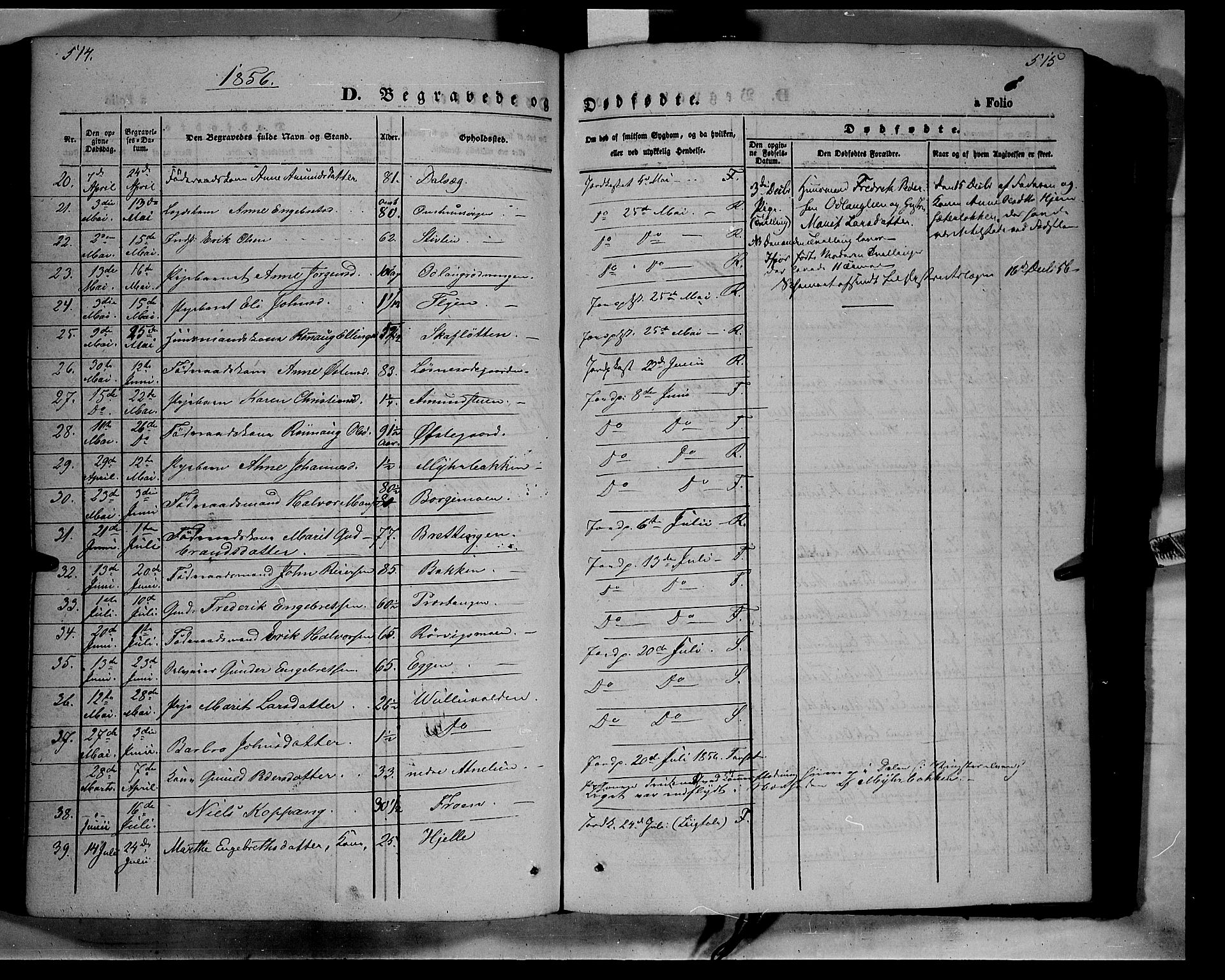 Ringebu prestekontor, SAH/PREST-082/H/Ha/Haa/L0006: Parish register (official) no. 6, 1848-1859, p. 514-515