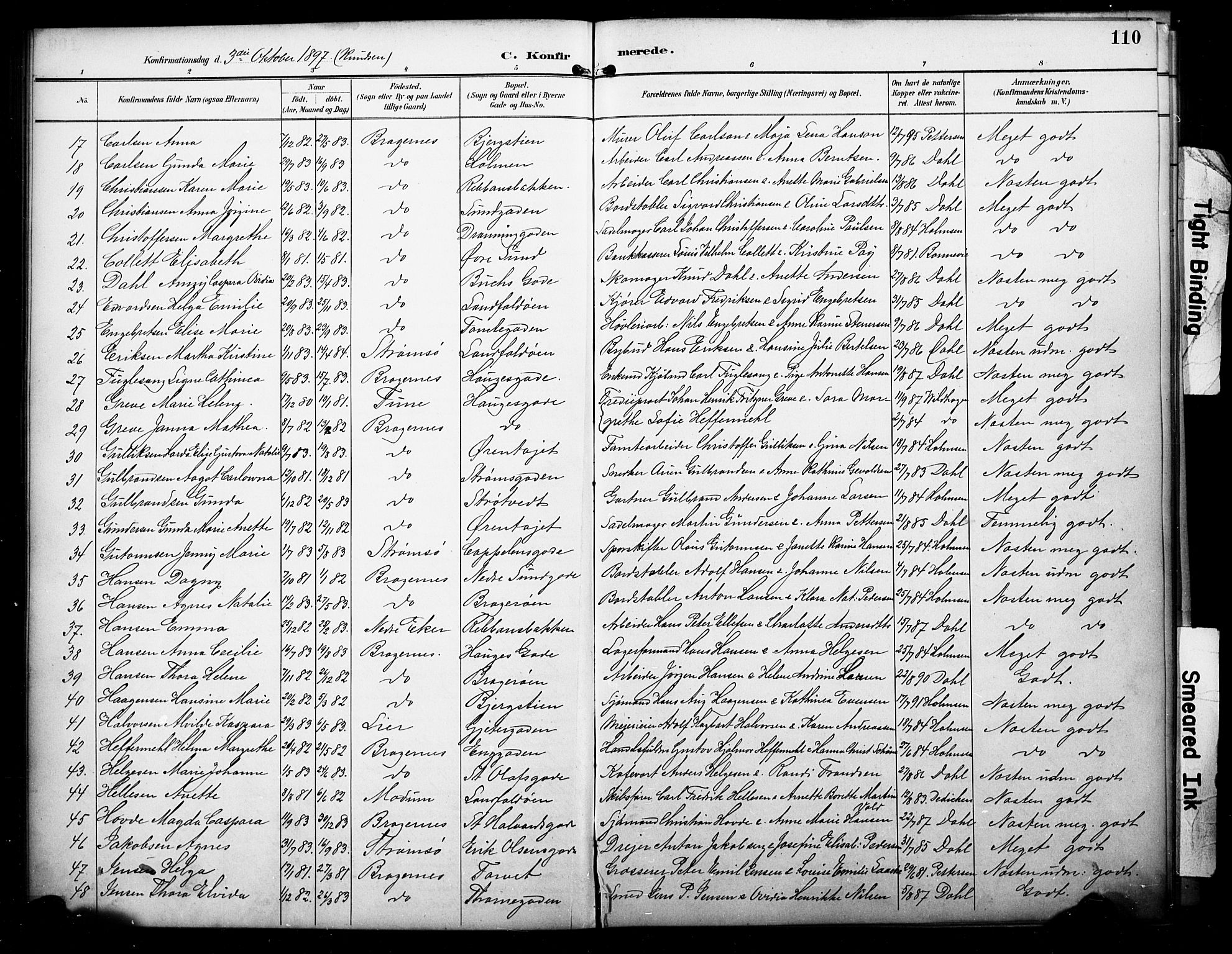 Bragernes kirkebøker, AV/SAKO-A-6/F/Fc/L0006: Parish register (official) no. III 6, 1888-1899, p. 110